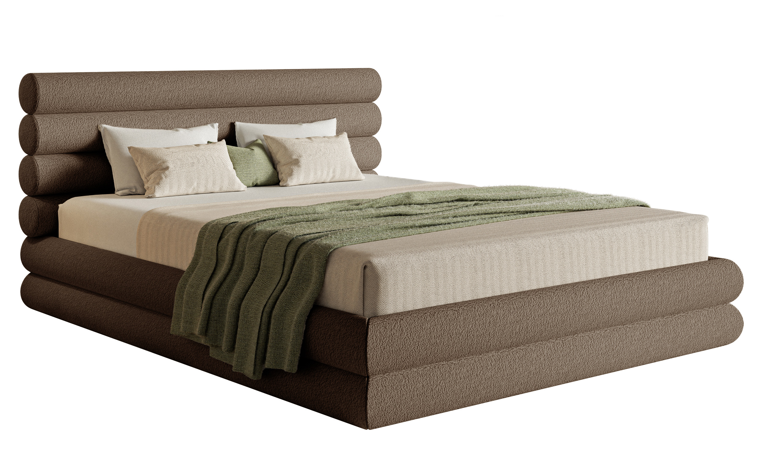 Łóżko tapicerowane 180x200 cm Buffalino z pojemnikiem stelaż metalowy jasnobrązowe boucle - zdjęcie 1