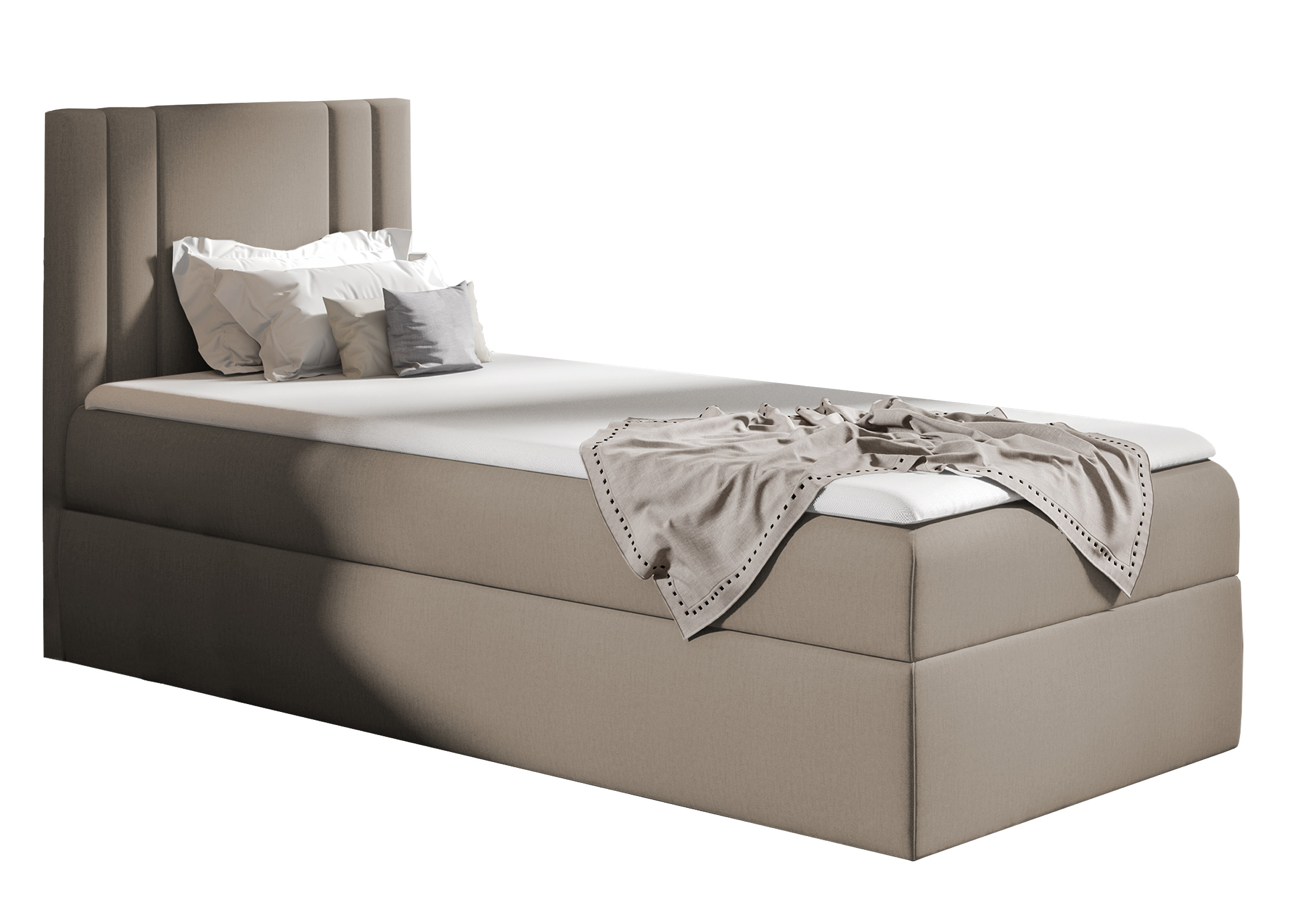 Łóżko kontynentalne jednosobowe Dulmo Mini 100x200 cm z pojemnikiem i topperem jasnobrązowe hydrofobowe prawostronne - zdjęcie 1