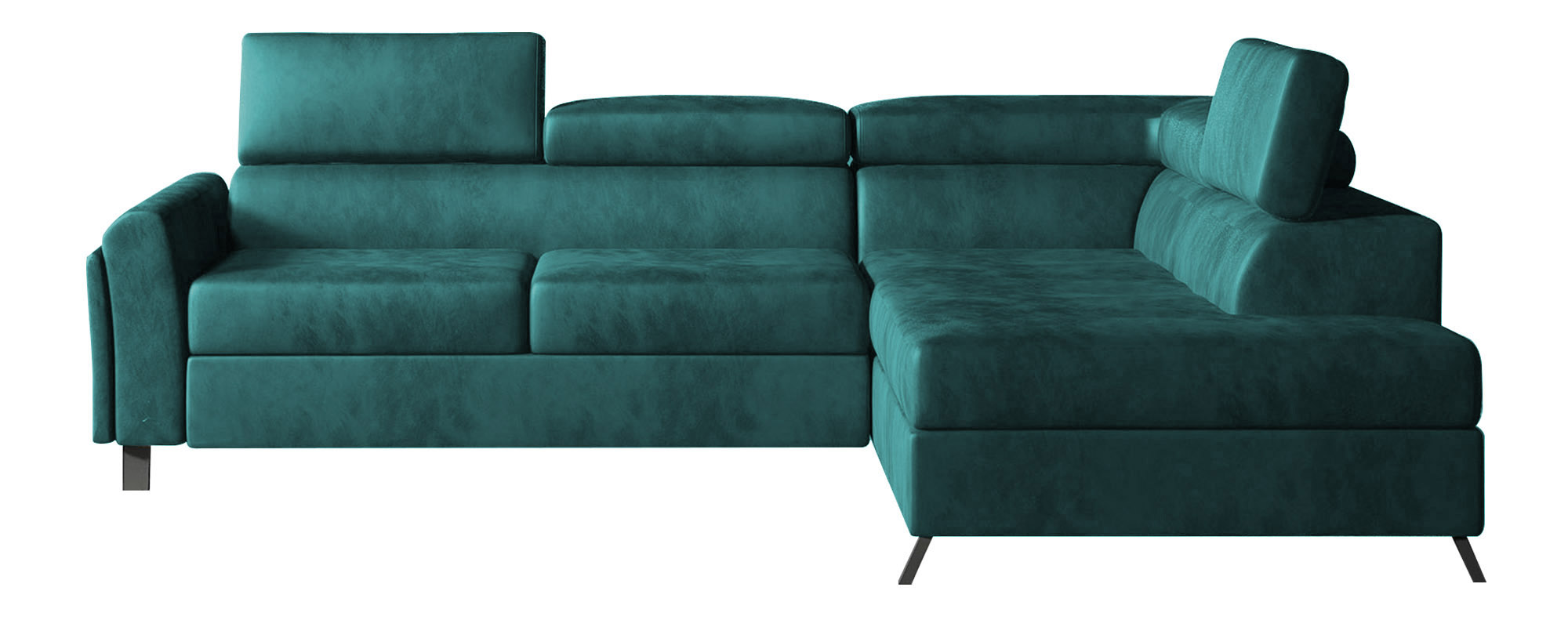 Narożnik z funkcją spania Eustrephus L-kształtny z pojemnikiem zielony welwet hydrofobowy prawostronny - zdjęcie 1