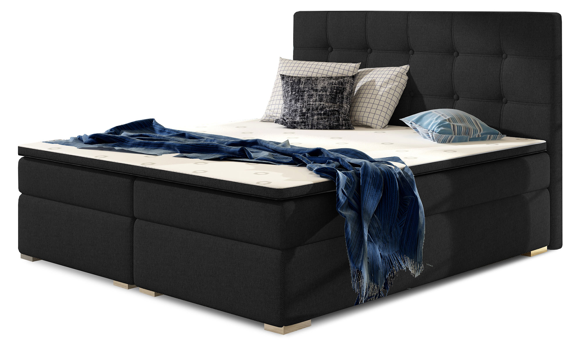 Łóżko kontynentalne Renez 140x200 czarne plecionka - zdjęcie 1