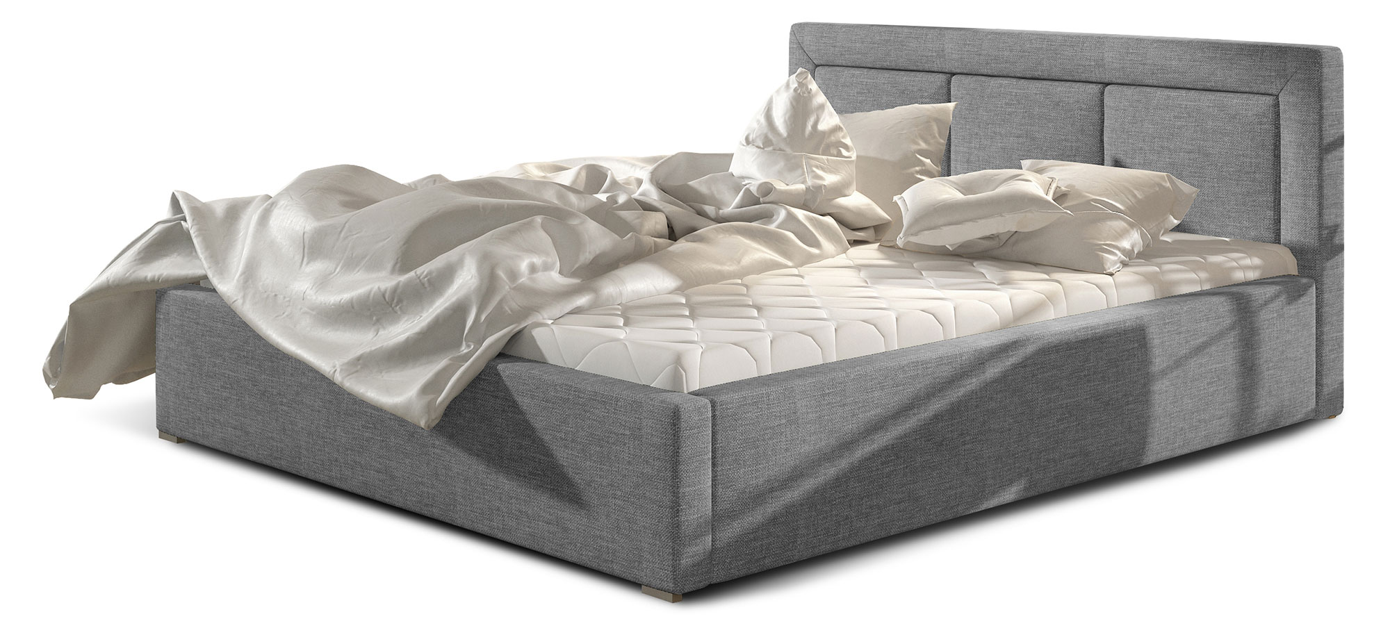 Łóżko tapicerowane Pritoka 160x200 cm z pojemnikiem jasnoszare plecionka - zdjęcie 1