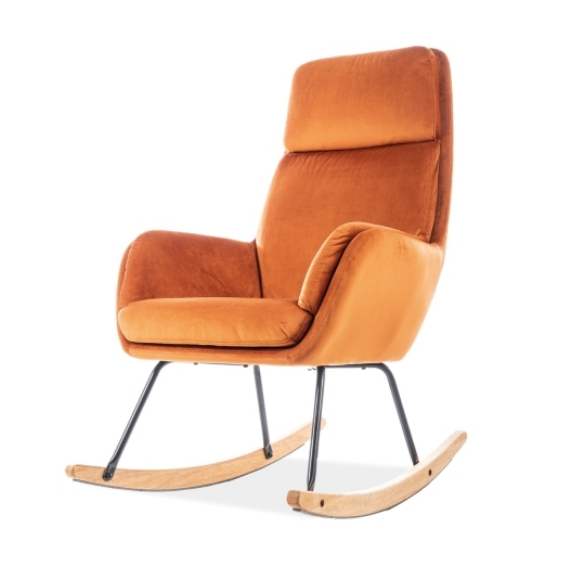 Fotel bujany Hoover pomarańczowy na drewnianych płozach - zdjęcie 1