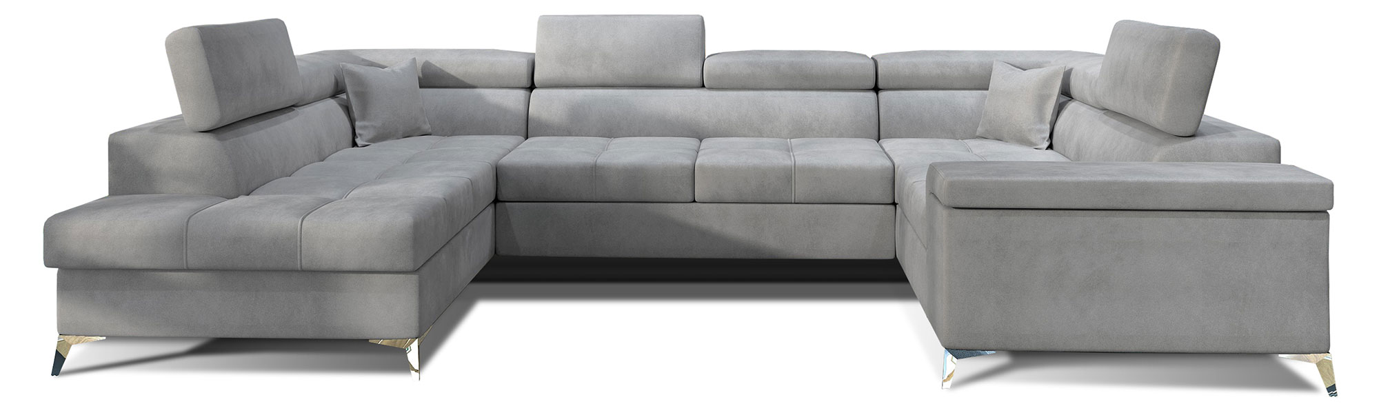 Narożnik z funkcją spania Depressa U-kształtny z pojemnikiem szary welwet hydrofobowy lewostronny - zdjęcie 1