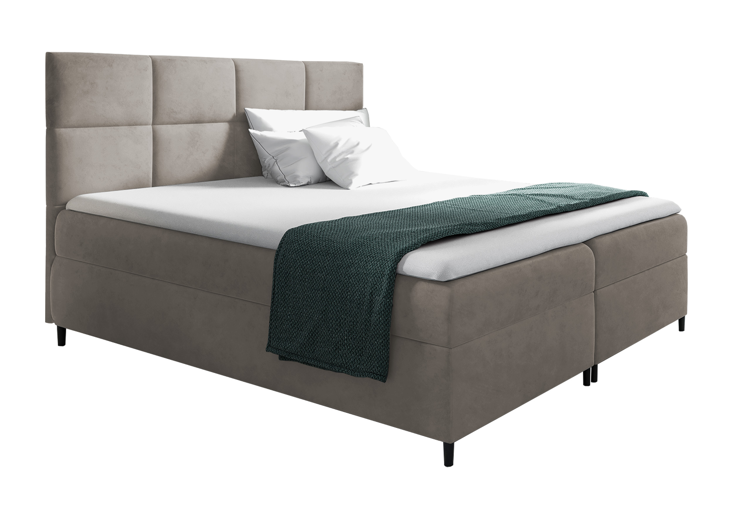 Łóżko kontynentalne Fremollo 160x200 z dwoma pojemnikami, materacem i topperem beżowe - zdjęcie 1