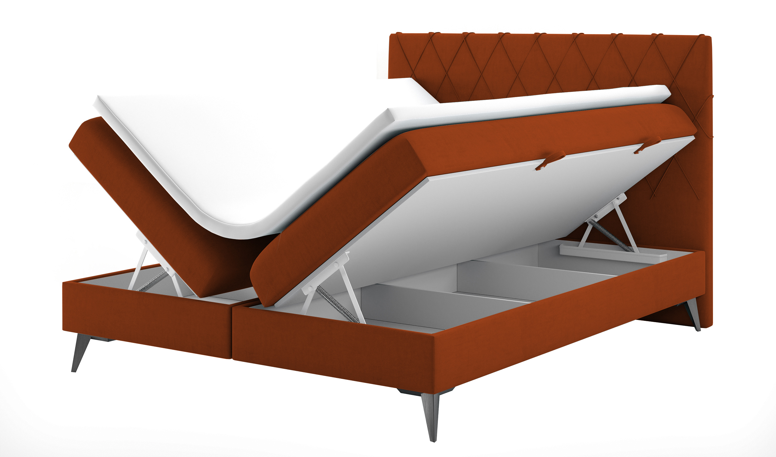 Łóżko kontynentalne 160x200 cm Welagano z pojemnikami i topperem miedziane welur hydrofobowy - zdjęcie 1