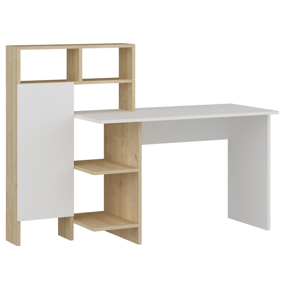Biurko Sotrel 136x60 cm z regałem biały/dąb - zdjęcie 1
