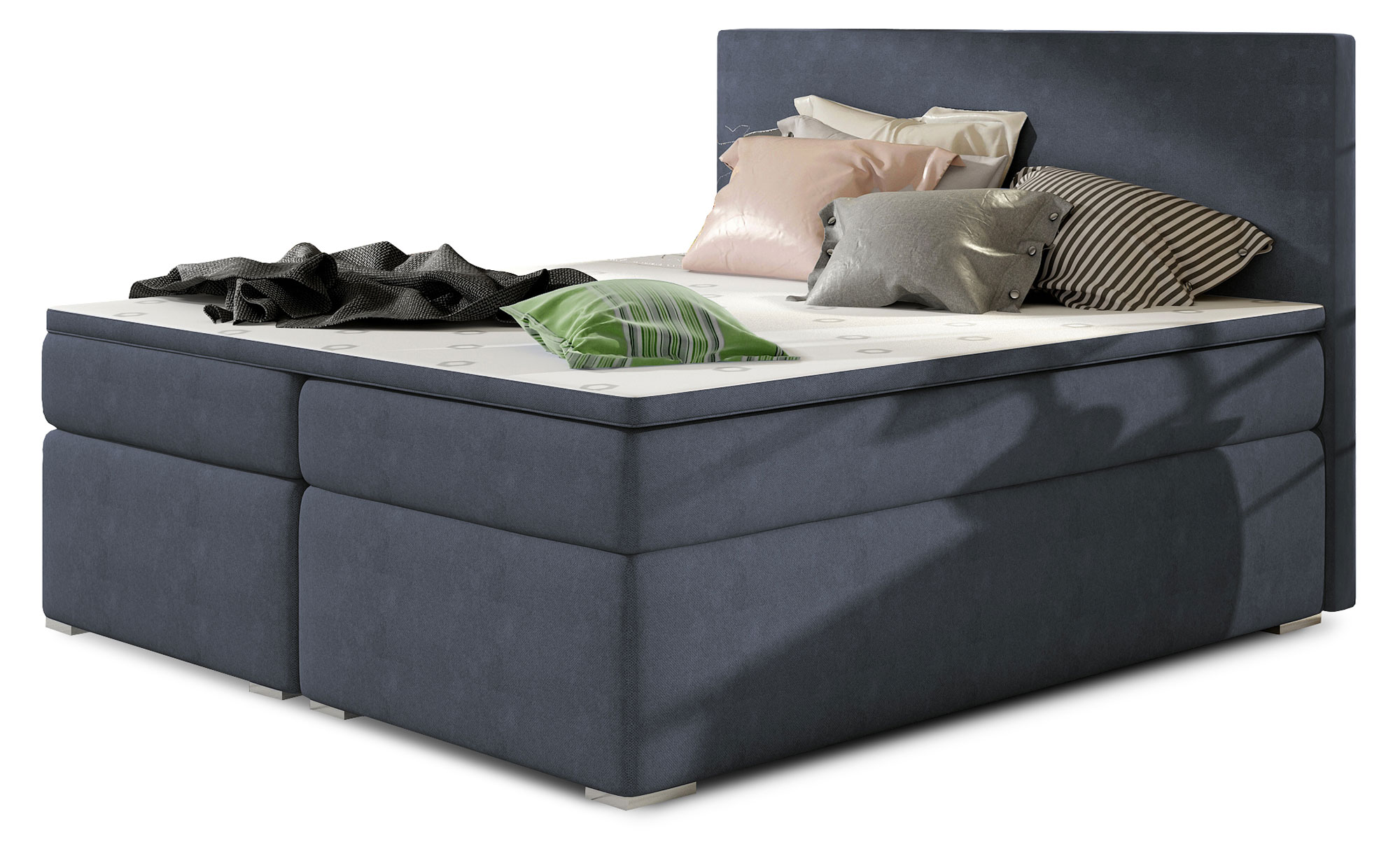 Łóżko kontynentalne Glimer 160x200 cm z pojemnikiem granatowe welur - zdjęcie 1