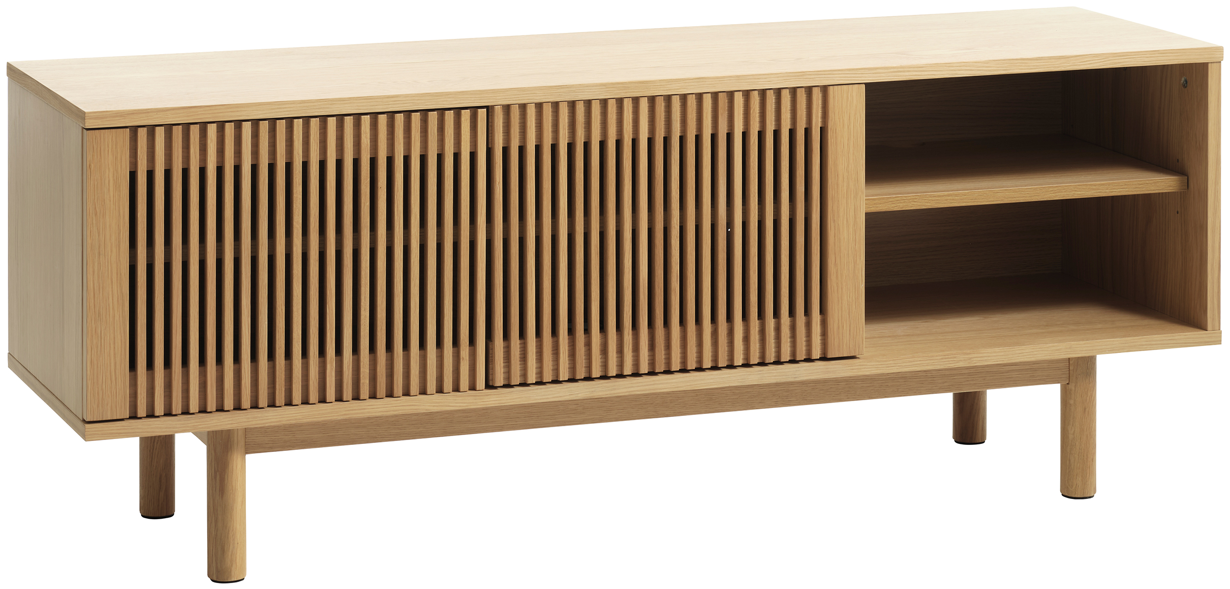 Szafka RTV Bruzel 143 cm dwudrzwiowa lamele dąb naturalny - zdjęcie 1