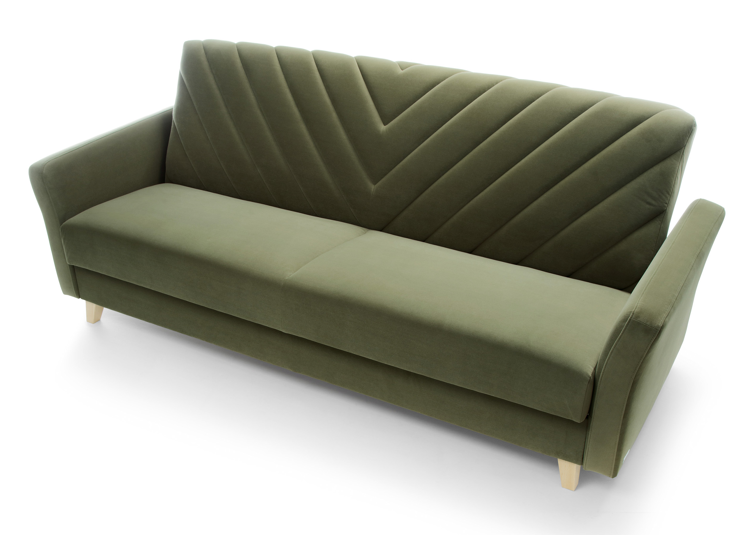 Wersalka rozkładana trzyosobowa Soumak z pojemnikiem oliwkowa welur łatwoczyszczący hydrofobowy - zdjęcie 1