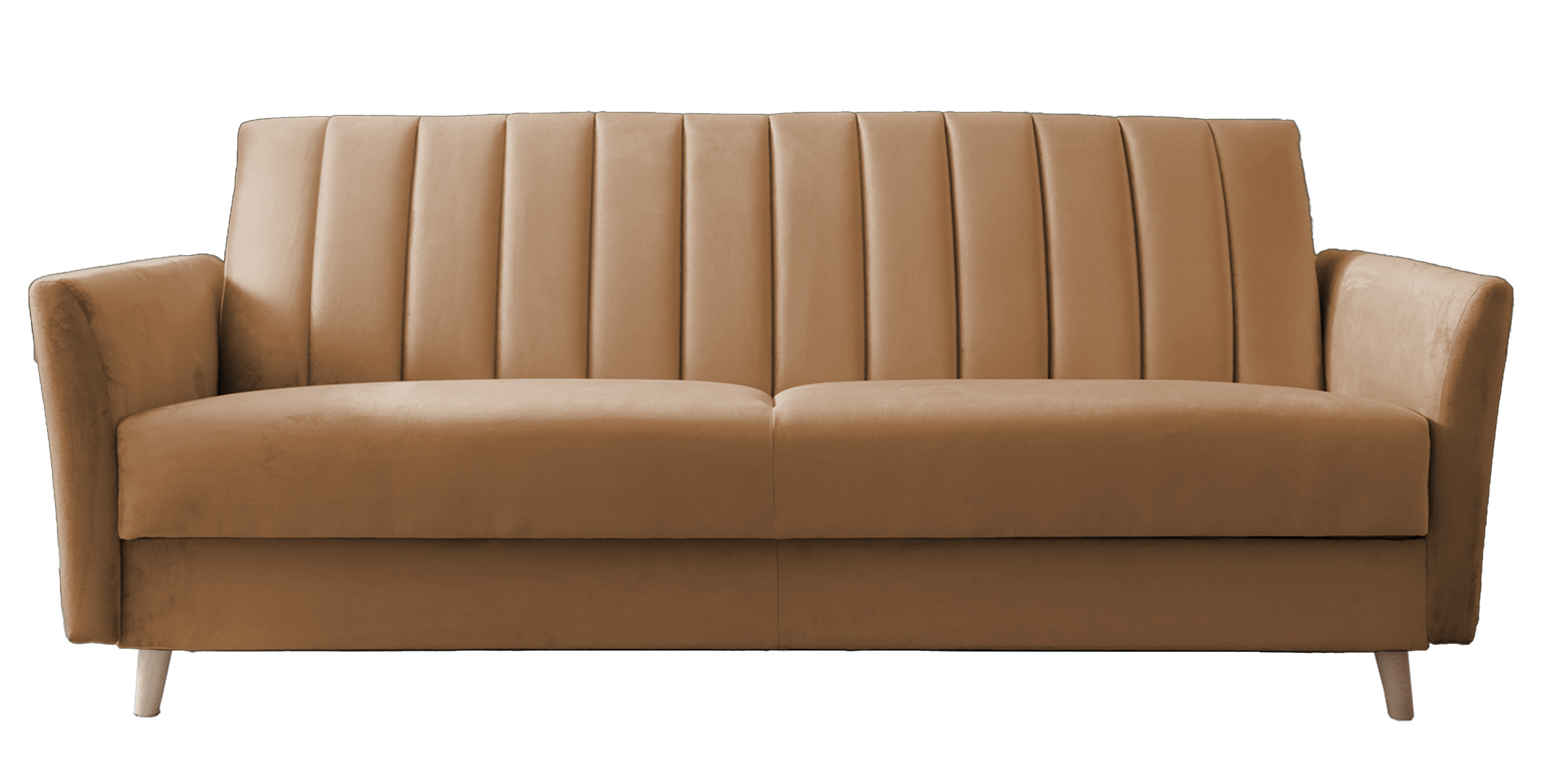 Wersalka rozkładana trzyosobowa Kolmeno z pojemnikiem beżowa welur - zdjęcie 1