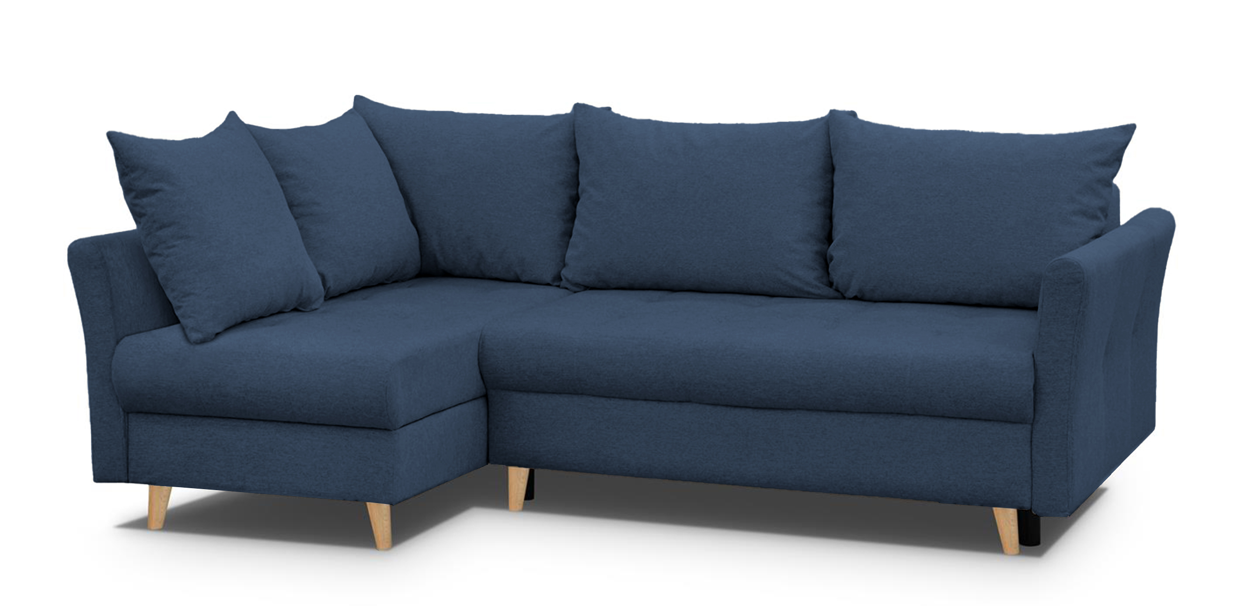 Narożnik z funkcją spania Lafre z pojemnikiem granatowy lewostronny w tkaninie hydrofobowej plecionka nogi buk - zdjęcie 1