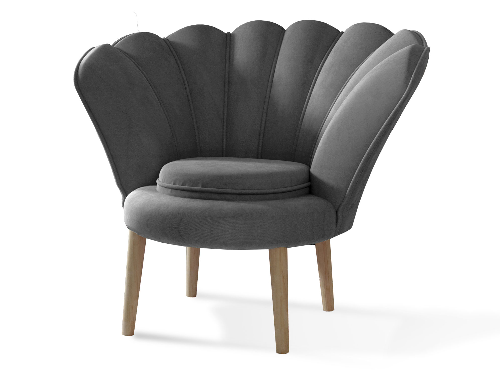 Fotel kubełkowy Transversa na drewnianych nogach szary welwet hydrofobowy - zdjęcie 1