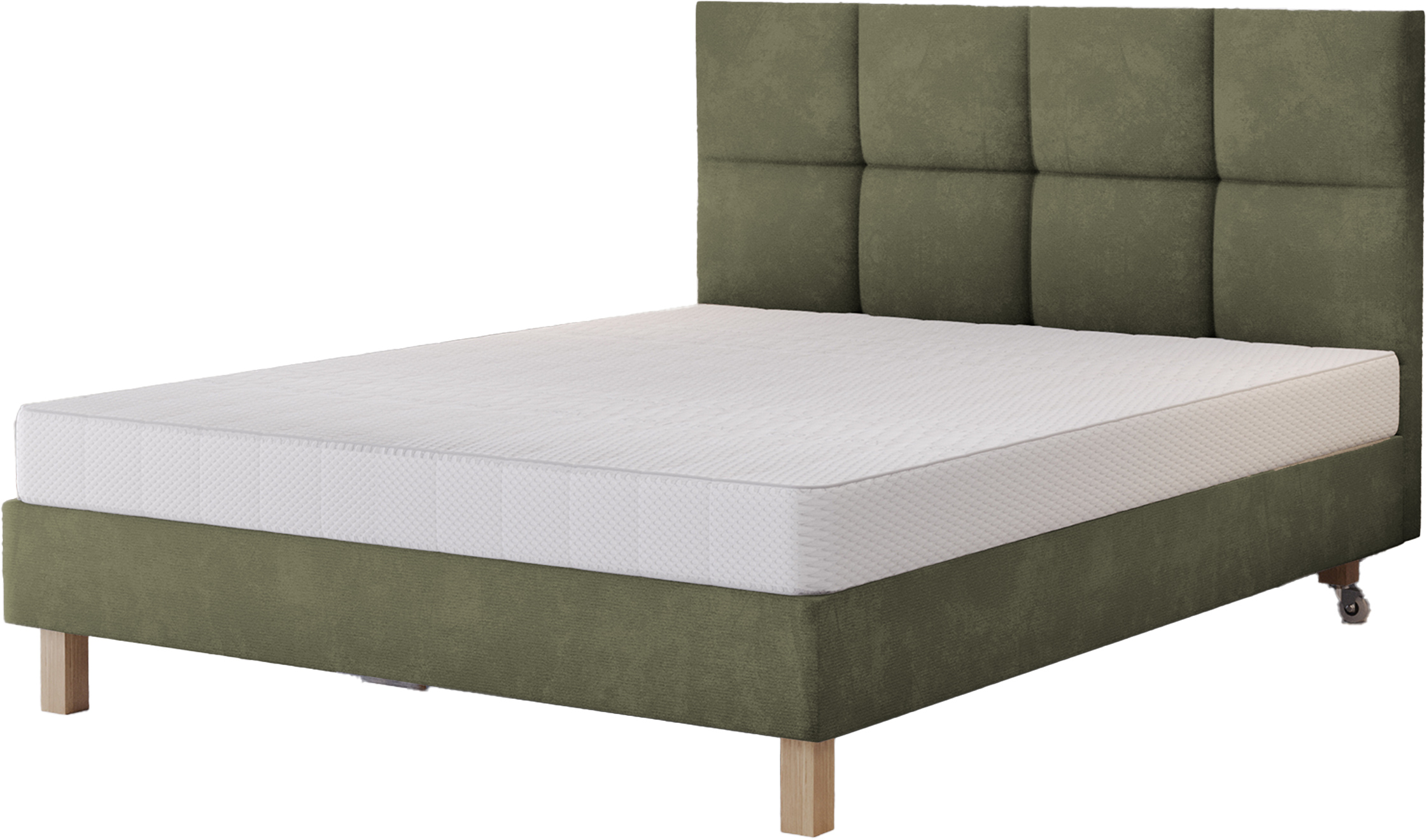 Łóżko tapicerowane 160x200 cm  Donbay z wezglowiem panelowym i materacem kieszeniowym oliwkowe welur hydrofobowy - zdjęcie 1