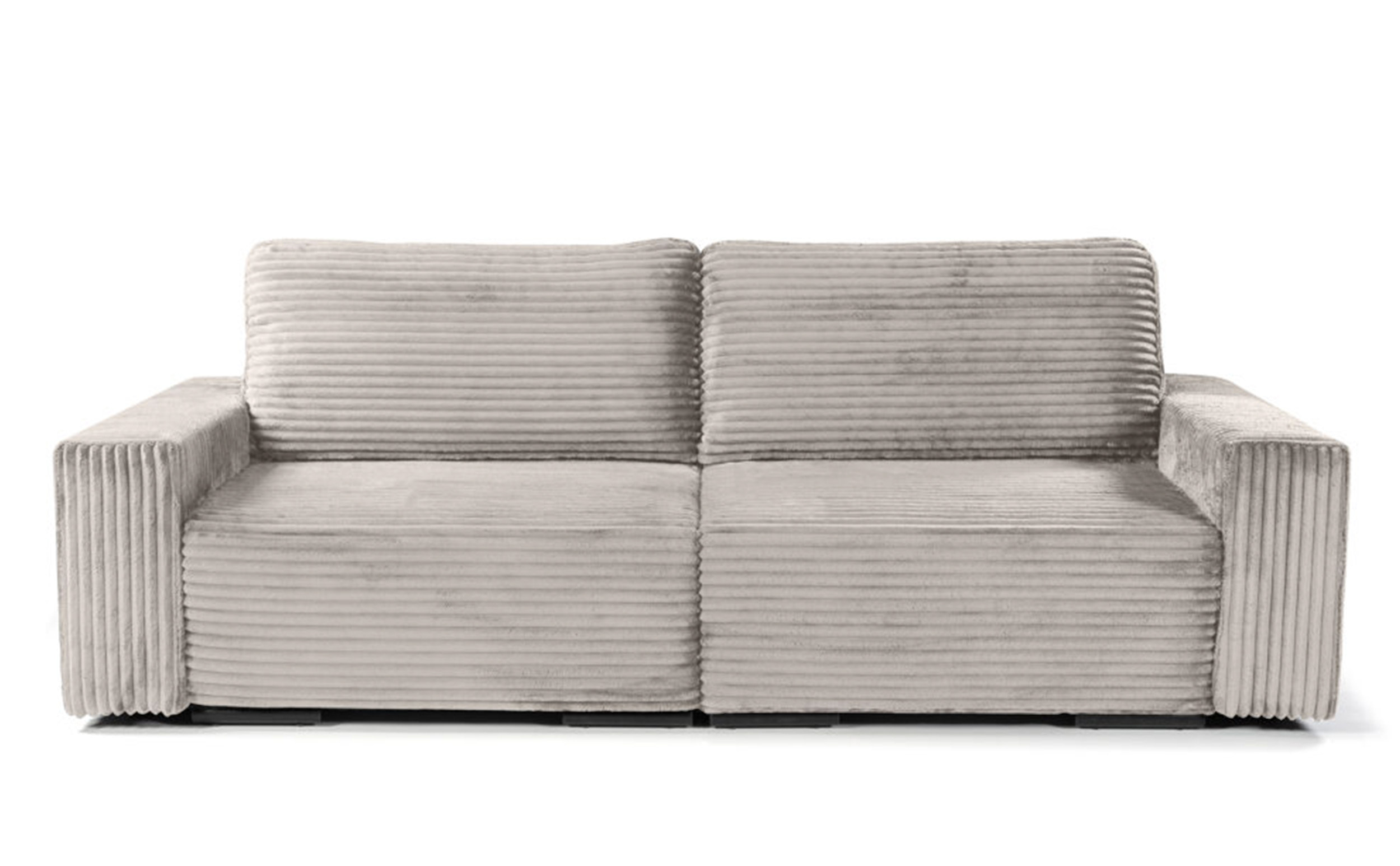 Kanapa rozkładana trzyosobowa Catalista Big szarobeżowa z pojemnikiem gruby sztruks nogi srebrne - zdjęcie 1