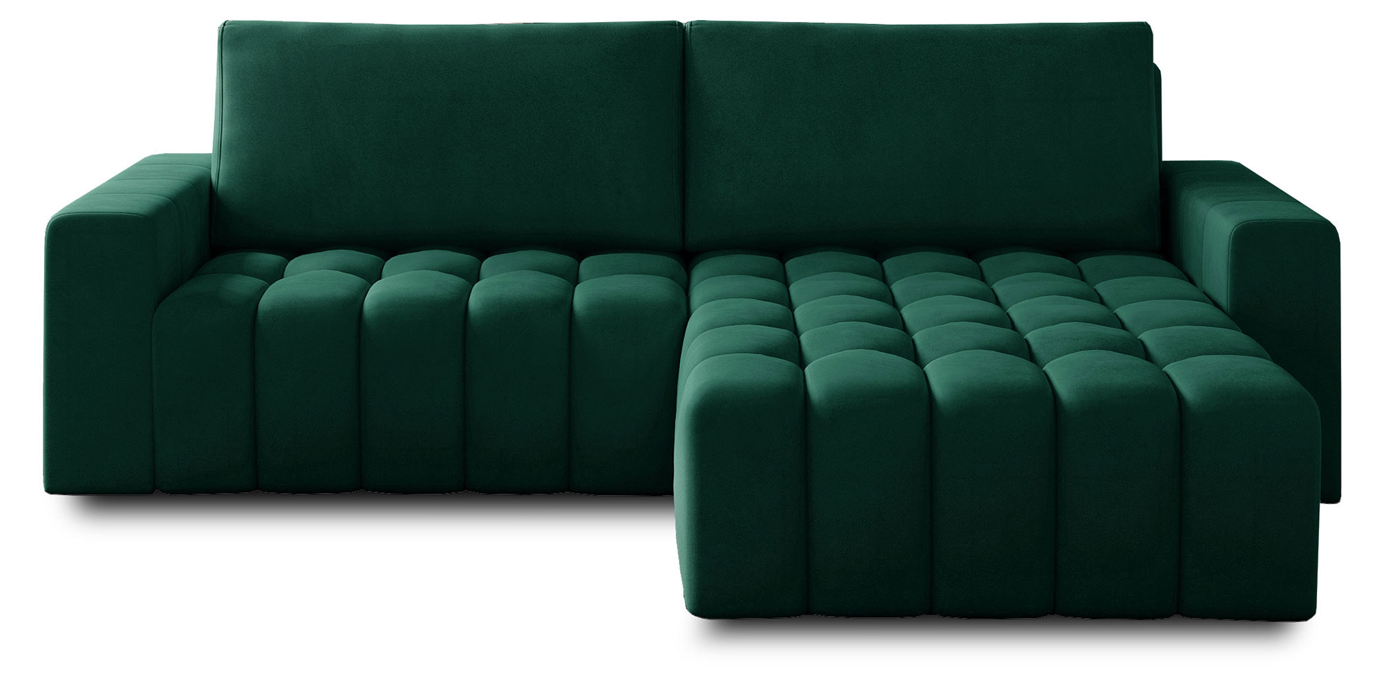 Narożnik z funkcją spania Tinctorius L-kształtny z pojemnikiem zielony welwet hydrofobowy prawostronny - zdjęcie 1