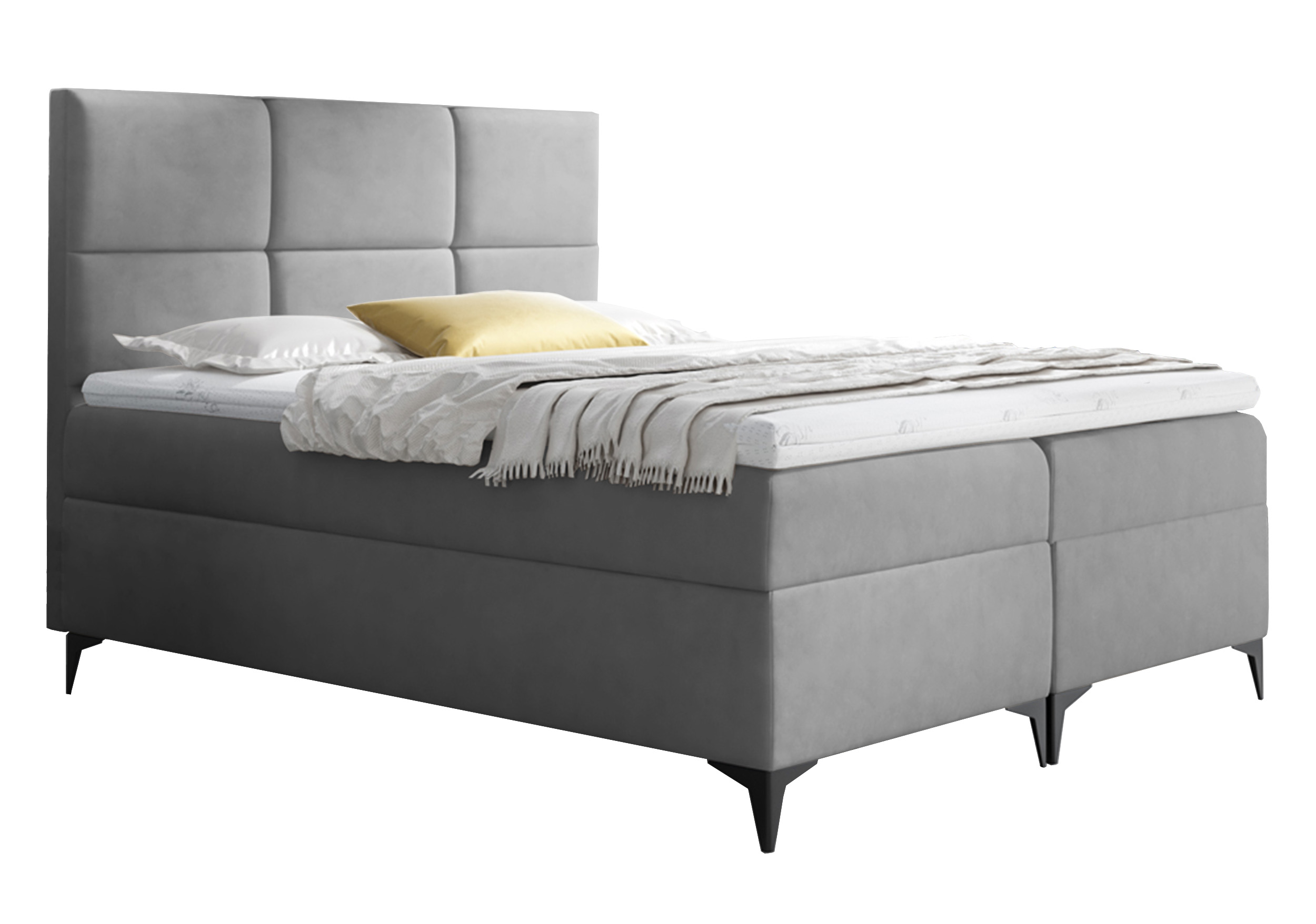 Łóżko kontynentalne Firome 140x200 z dwoma pojemnikami, materacem i topperem szare hydrofobowe - zdjęcie 1
