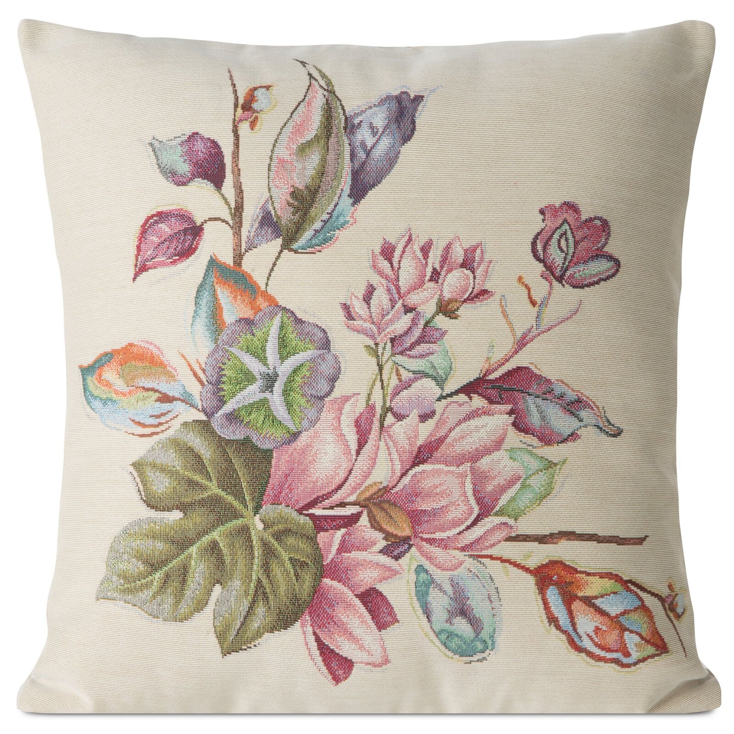Poszewka na poduszkę Sydnes 45x45 cm beżowa z motywem kwiatów - zdjęcie 1