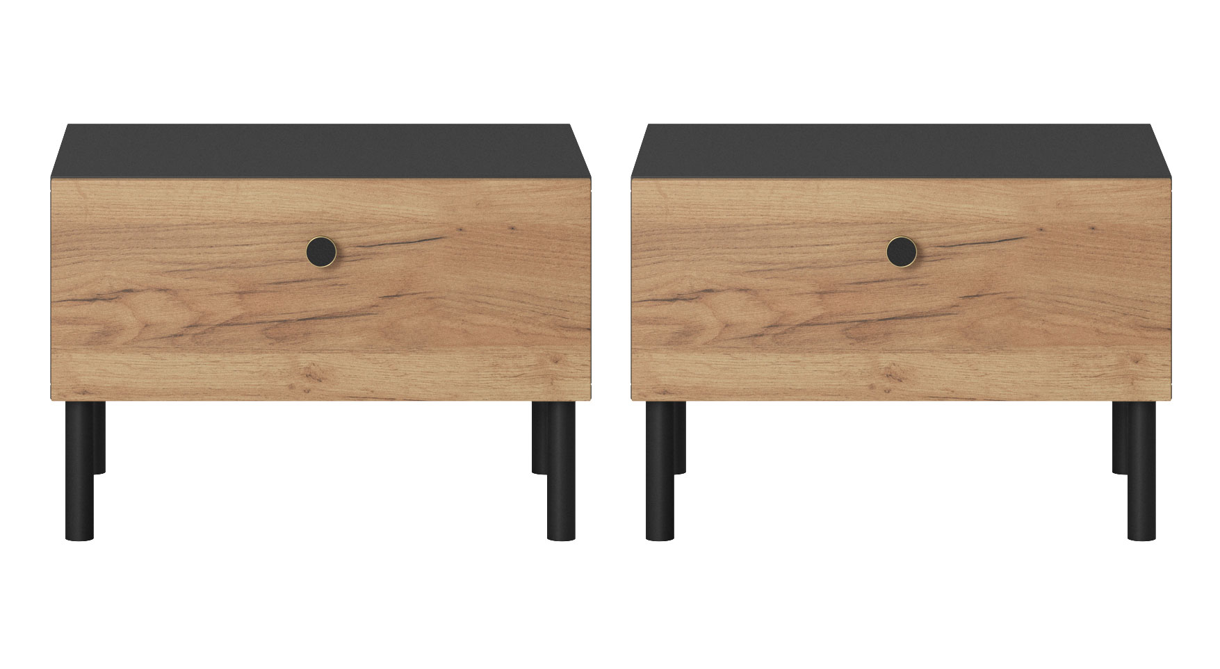 Zestaw dwóch szafek nocnych Glorty antracyt / dąb craft złoty - zdjęcie 1
