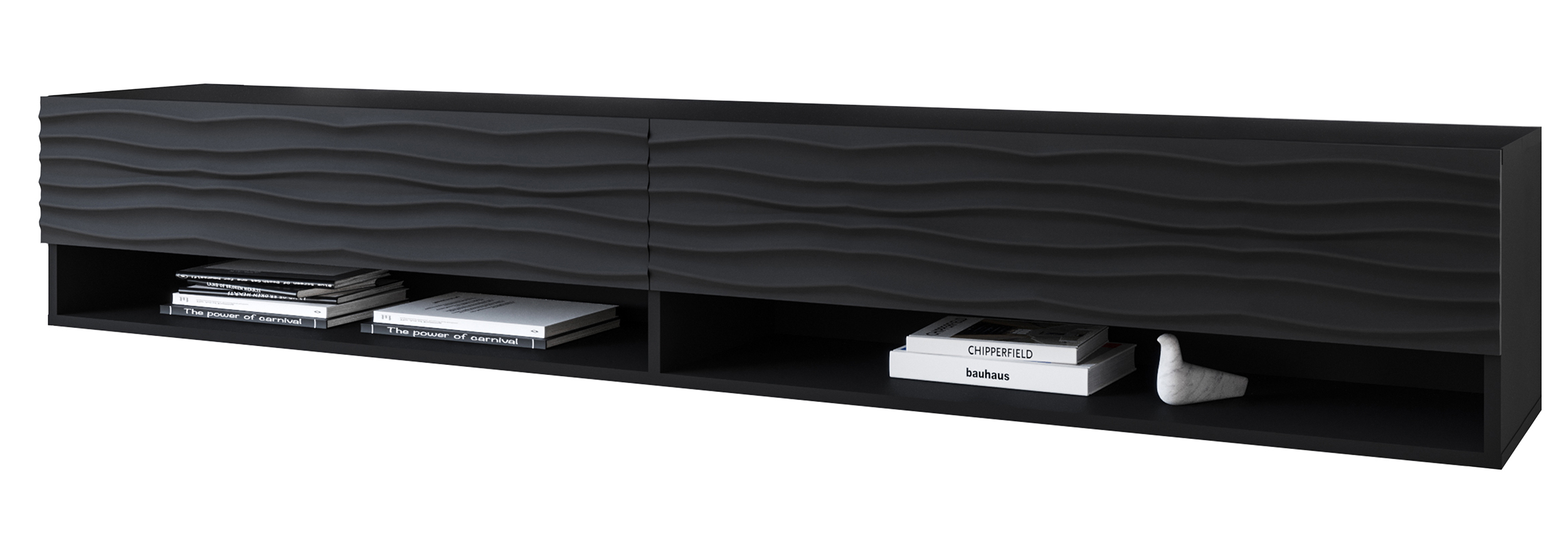 Szafka RTV Wander 180 cm czarny grafit/czarna z falowanym frontem - zdjęcie 1