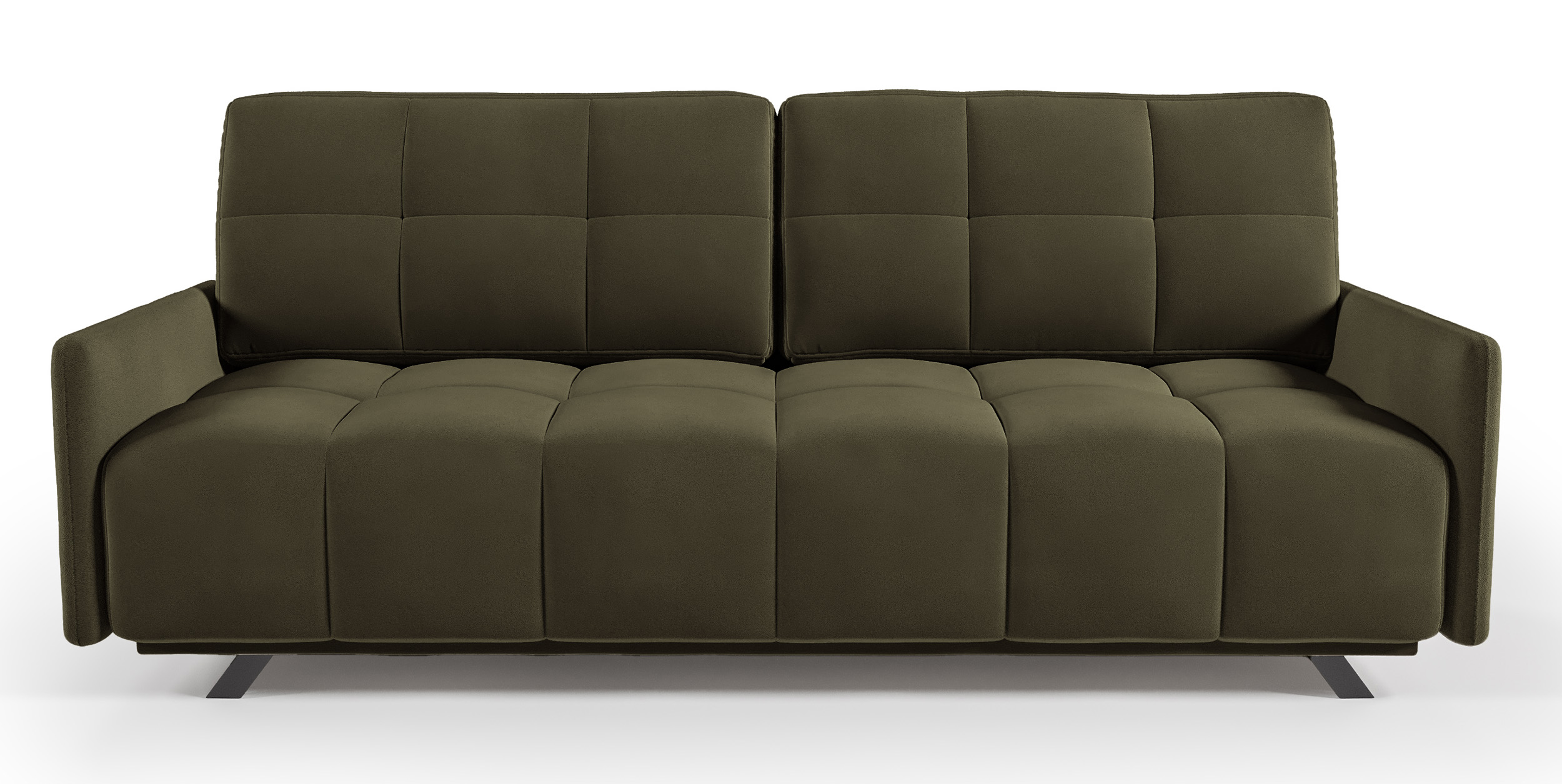 Kanapa rozkładana trzyosobowa Bulbeno z pojemnikiem oliwkowa welur łatwoczyszczący - zdjęcie 1