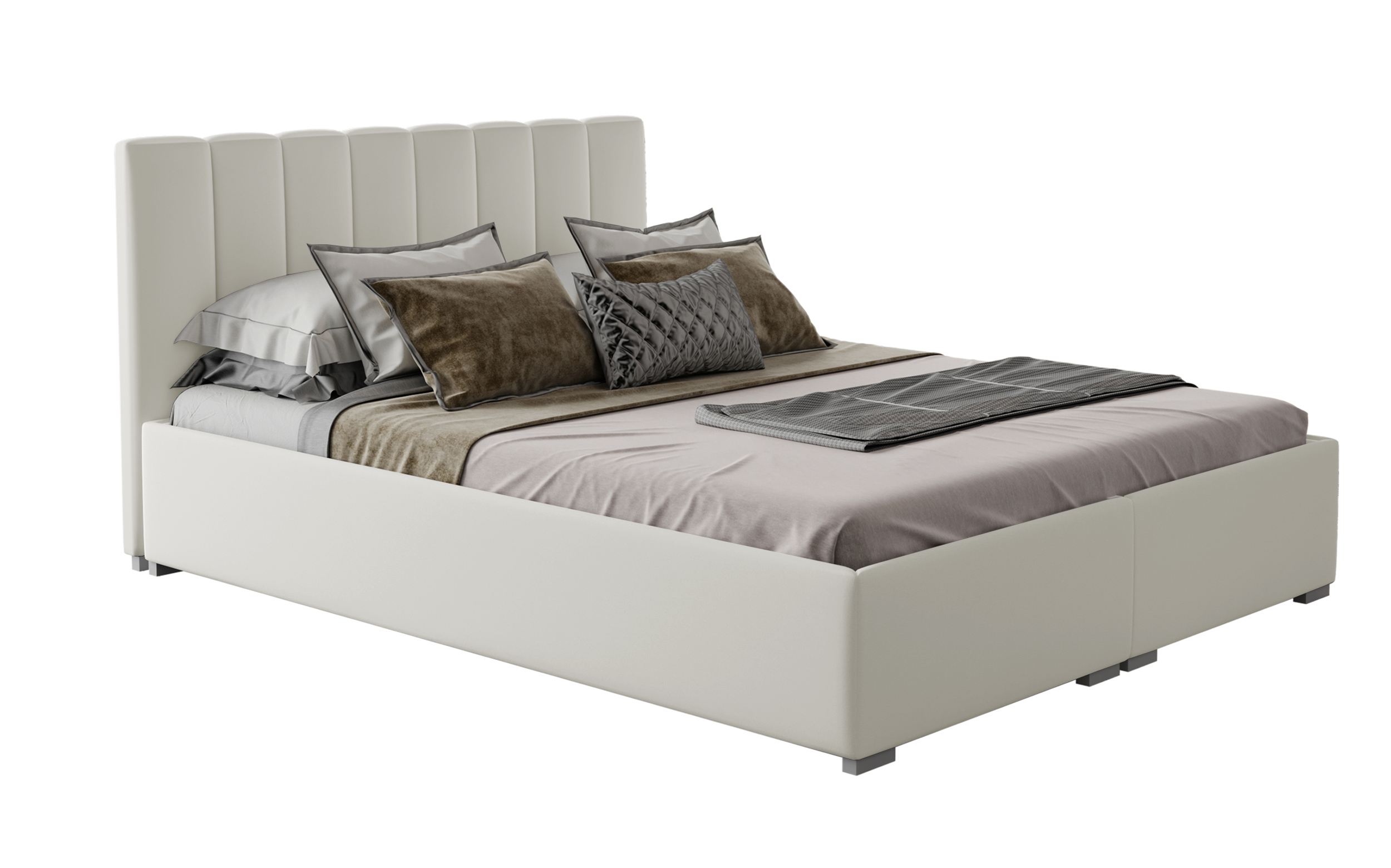 Łóżko tapicerowane 180x200 cm Romkino z pojemnikami kremowe welur hydrofobowy - zdjęcie 1