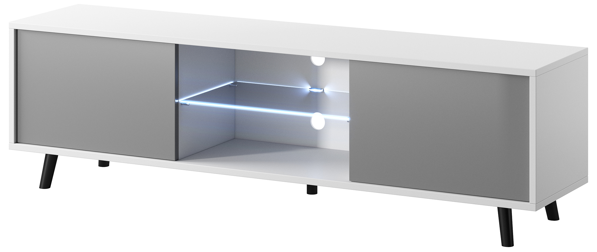 Szafka RTV Lefyr 140 cm Biały mat / Szary połysk - zdjęcie 1