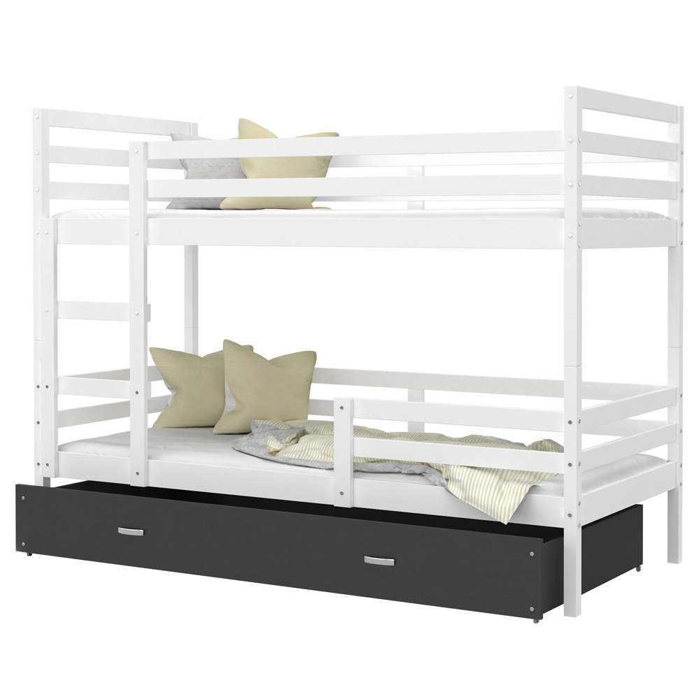 Łóżko dziecięce piętrowe Jacken z szufladą i materacem - zdjęcie 1