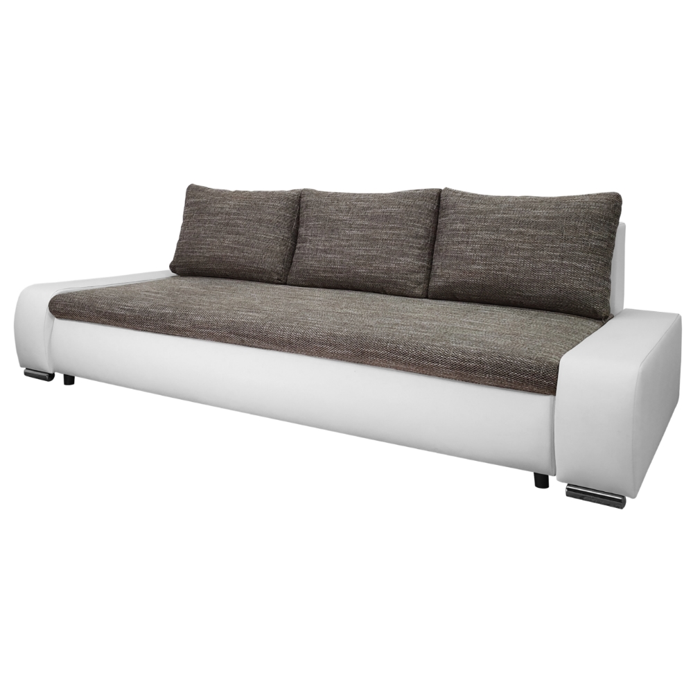 Kanapa rozkładana trzyosobowa Imbuti biała ekoskóra-beżowa plecionka - zdjęcie 1