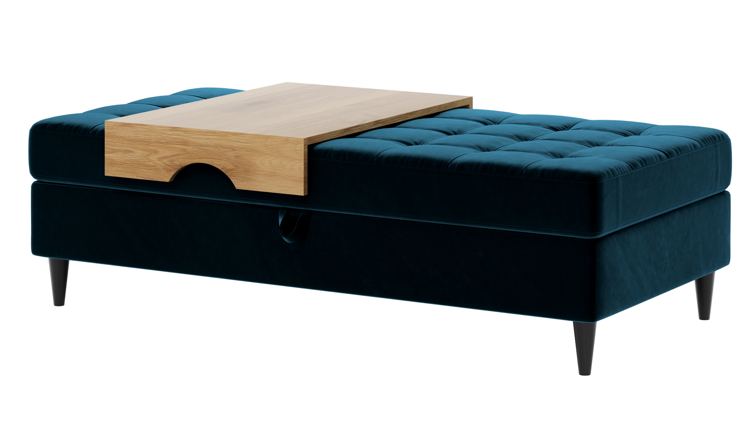 Pufa granatowa Kopenhaga welur hydrofobowy na drewnianych nóżkach czarne - zdjęcie 1