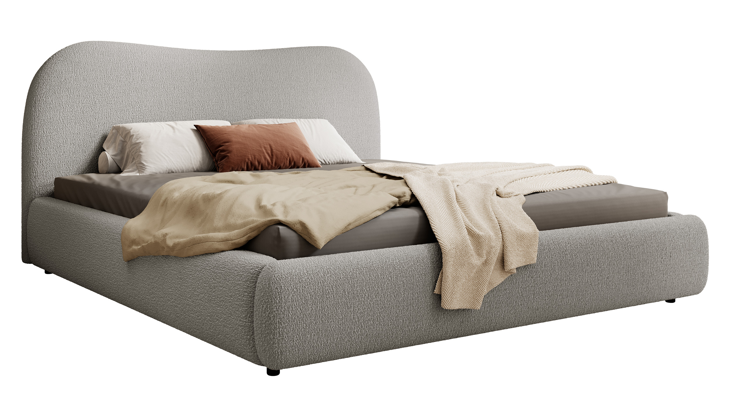 Łóżko tapicerowane Simsalo 180x200 cm z pojemnikiem ciemnoszare boucle - zdjęcie 1