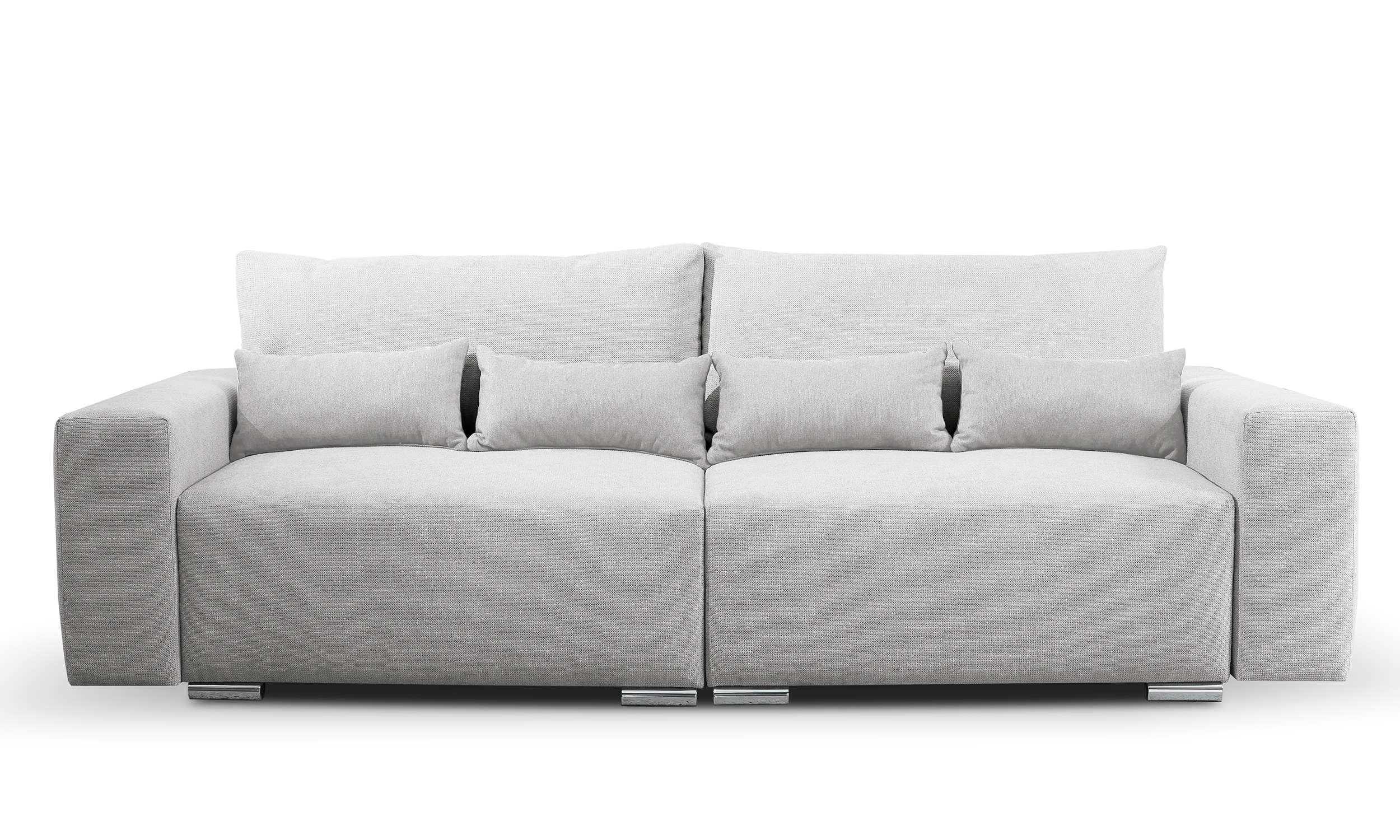 Kanapa rozkładana trzyosobowa Dekira jasnoszara z pojemnikiem w tkaninie hydrofobowej plecionka nogi srebrne - zdjęcie 1