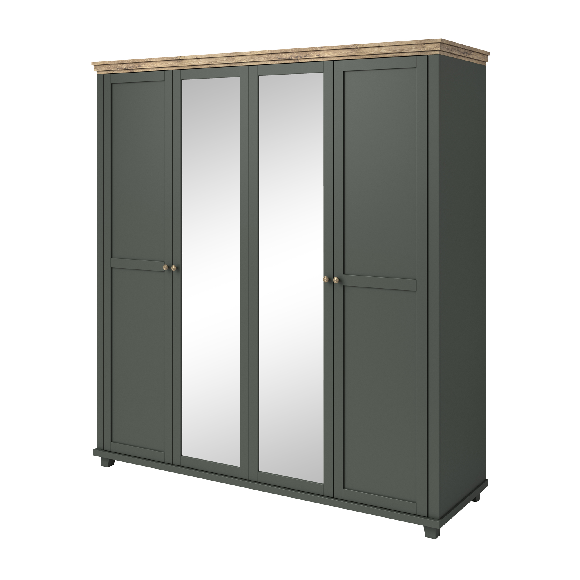 Szafa z lustrem czterodrzwiowa Euglia zielona ze wstawkami dąb Lefkas - zdjęcie 1