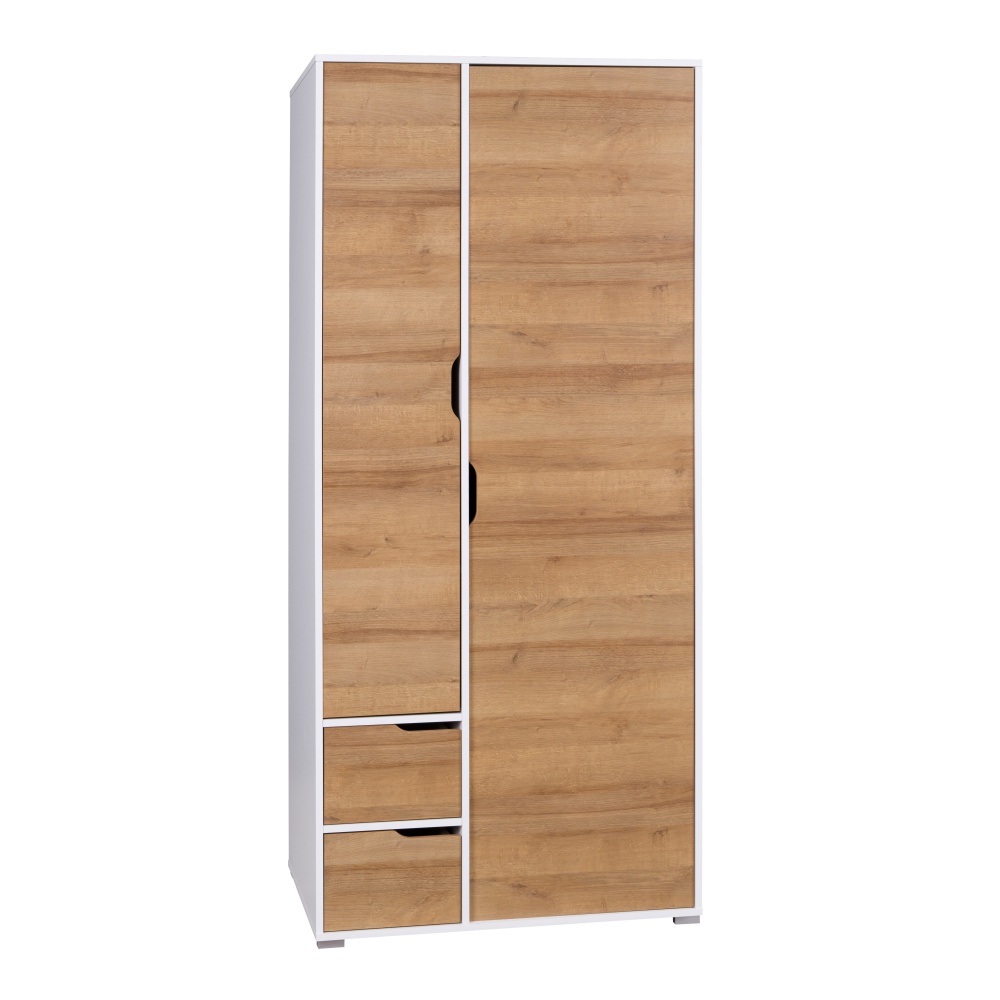 Szafa dwudrzwiowa Caspe z dwiema szufladami biała - zdjęcie 1