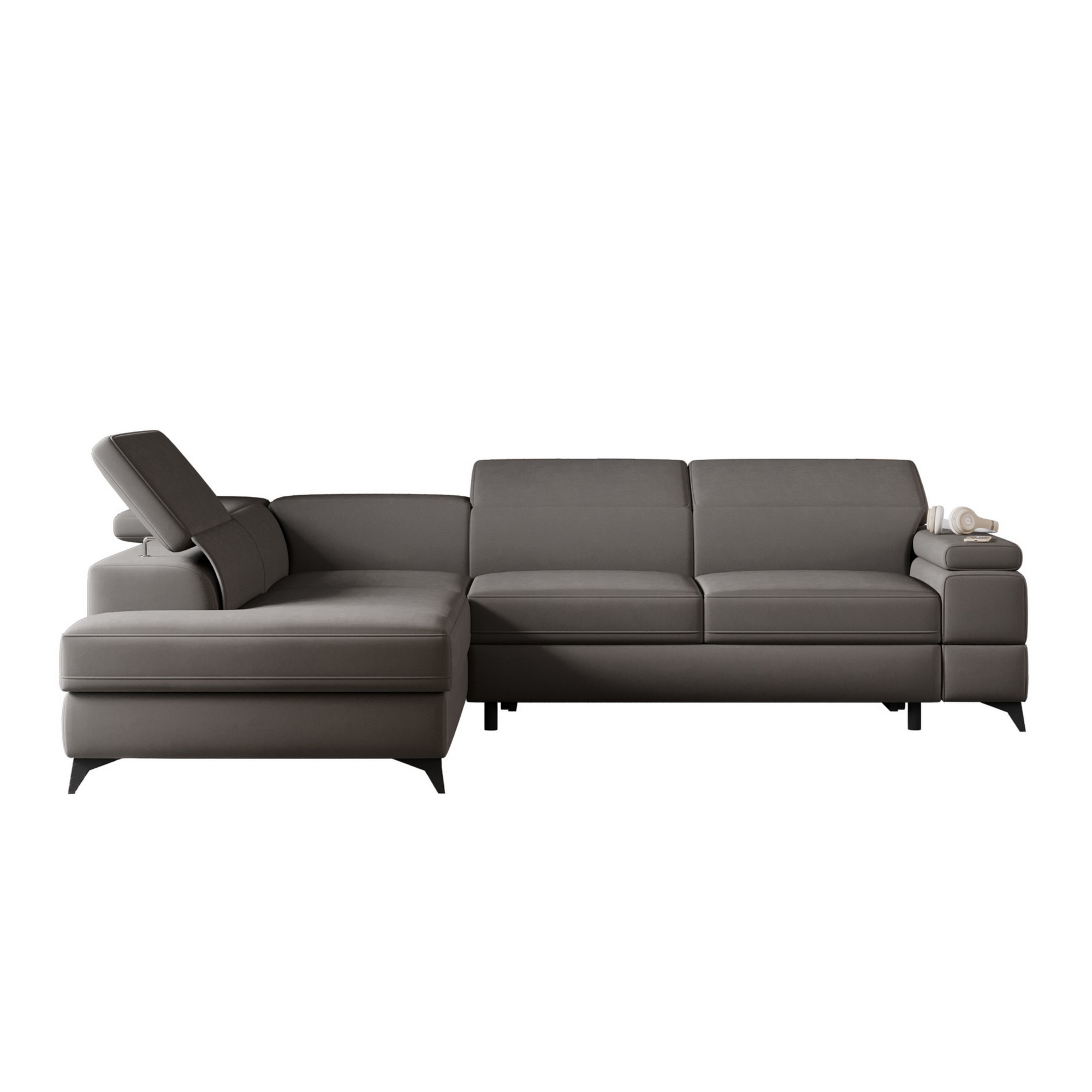 Narożnik rozkładany Fossanova L-kształtny z pojemnikiem lewostronny brązowy welur hydrofobowy