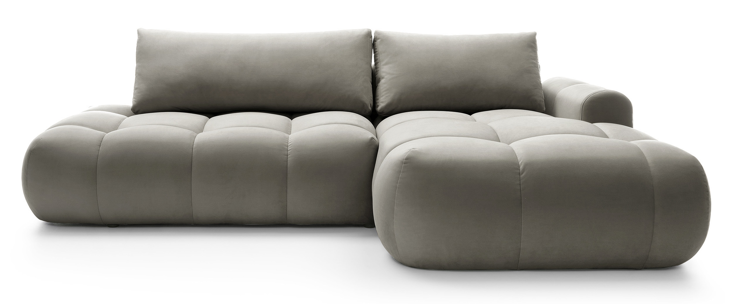 Narożnik z funkcją spania Ombo L-kształtny z pojemnikiem szarobrązowy welur hydrofobowy prawostronny