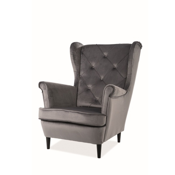 Fotel Lauri uszak szary welur - zdjęcie 1