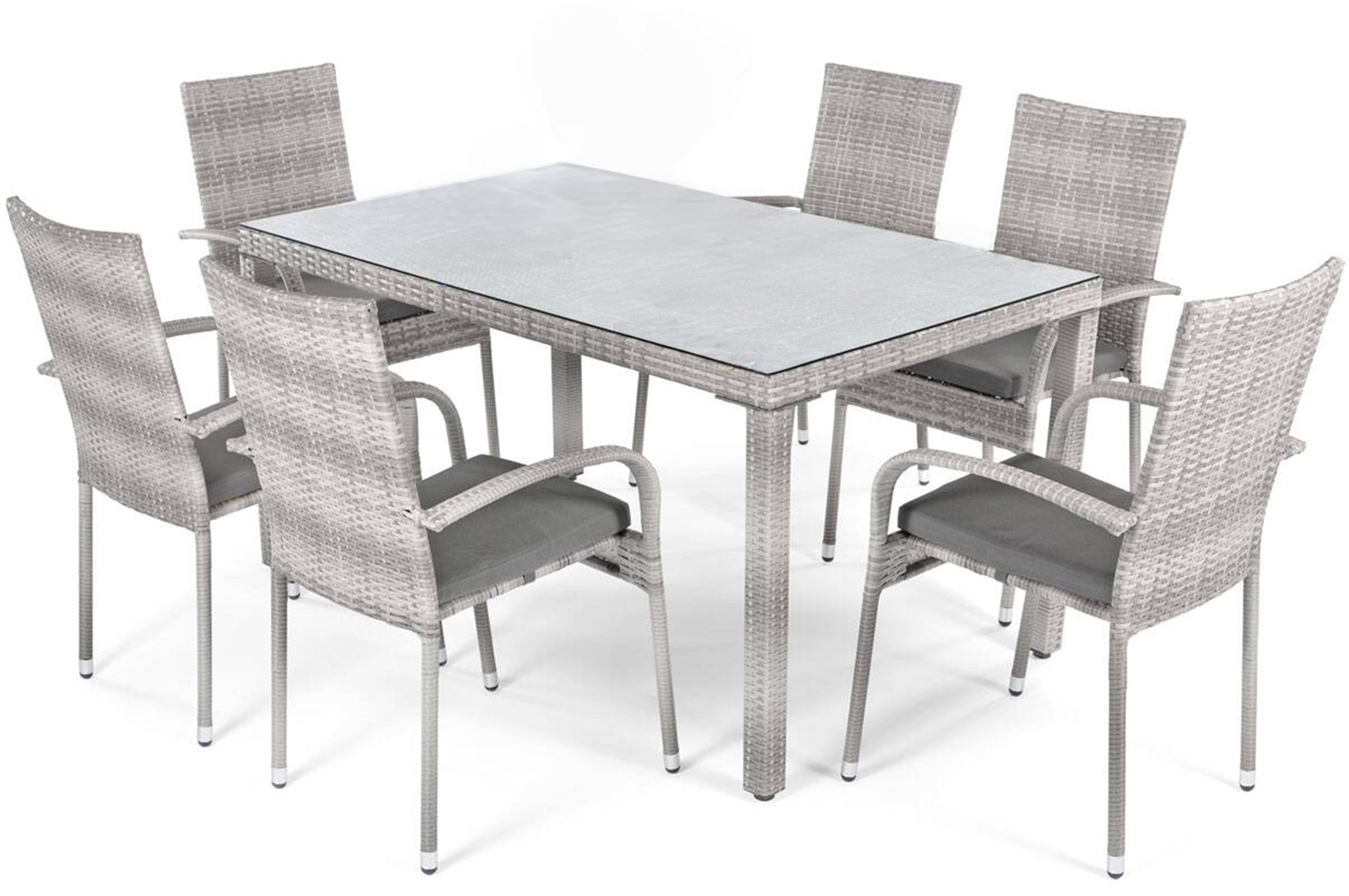 Zestaw mebli ogrodowych Cllands ze stołem obiadowym i krzesłami sześcioosobowy technorattan jasnoszary - zdjęcie 1