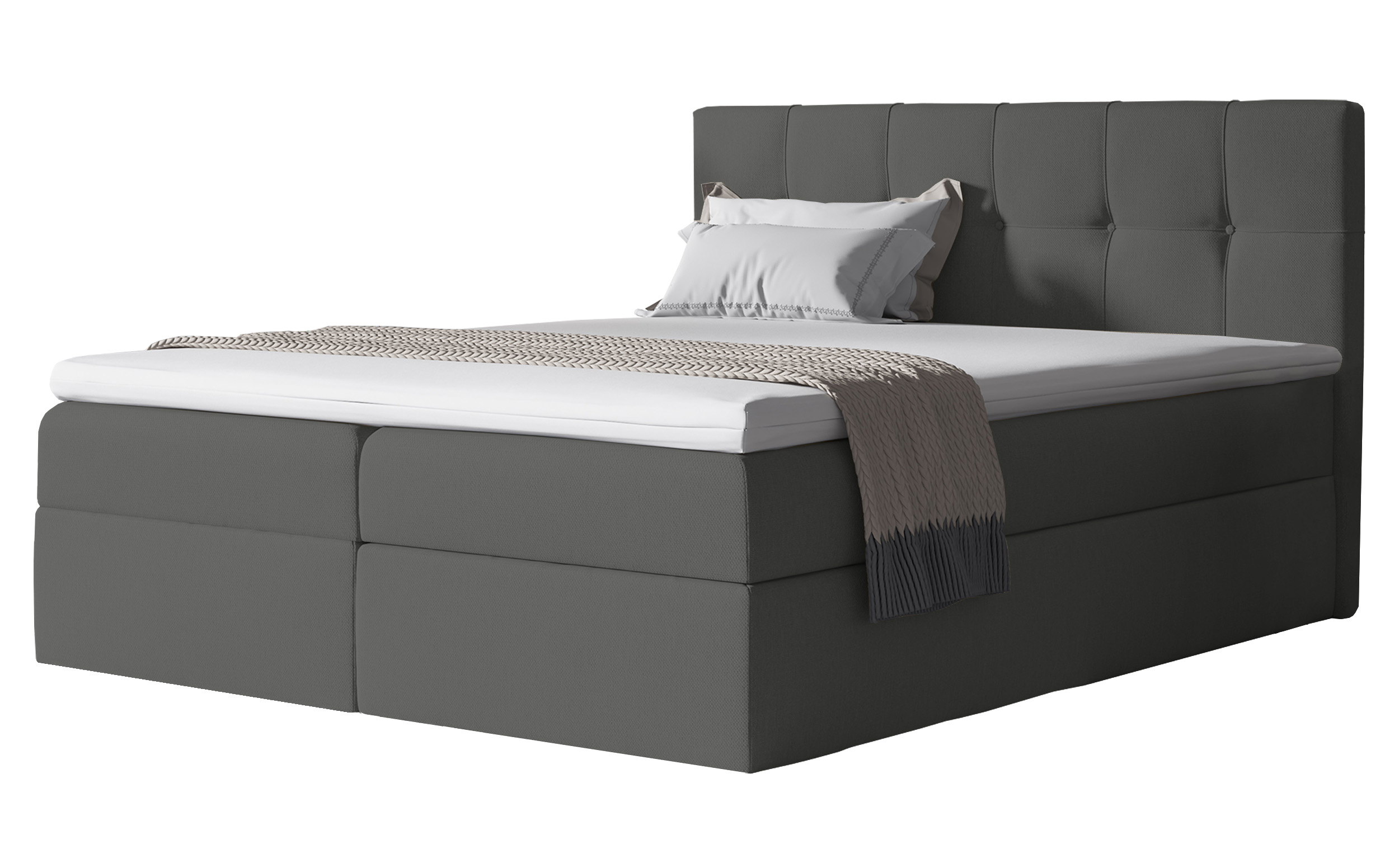 Łóżko kontynentalne Verdeni 120x200 z dwoma pojemnikami, materacem i topperem ciemnoszare hydrofobowe - zdjęcie 1