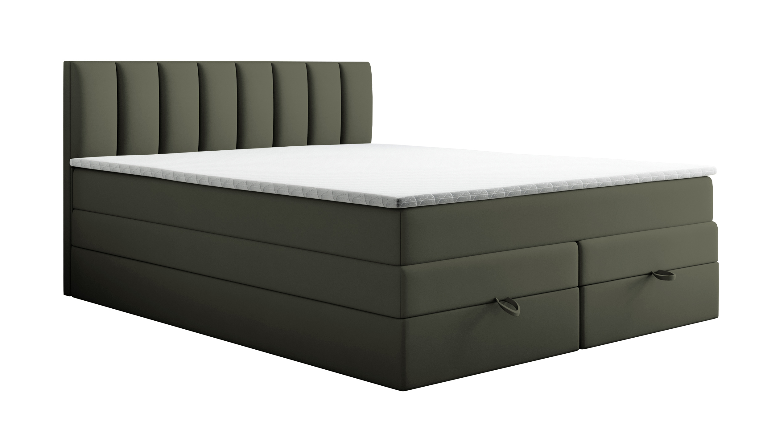 Łóżko kontynentalne 160x200 cm Resoluto z pojemnikami materacami bonellowymi i kieszeniowym oliwkowe welur hydrofobowy - zdjęcie 1