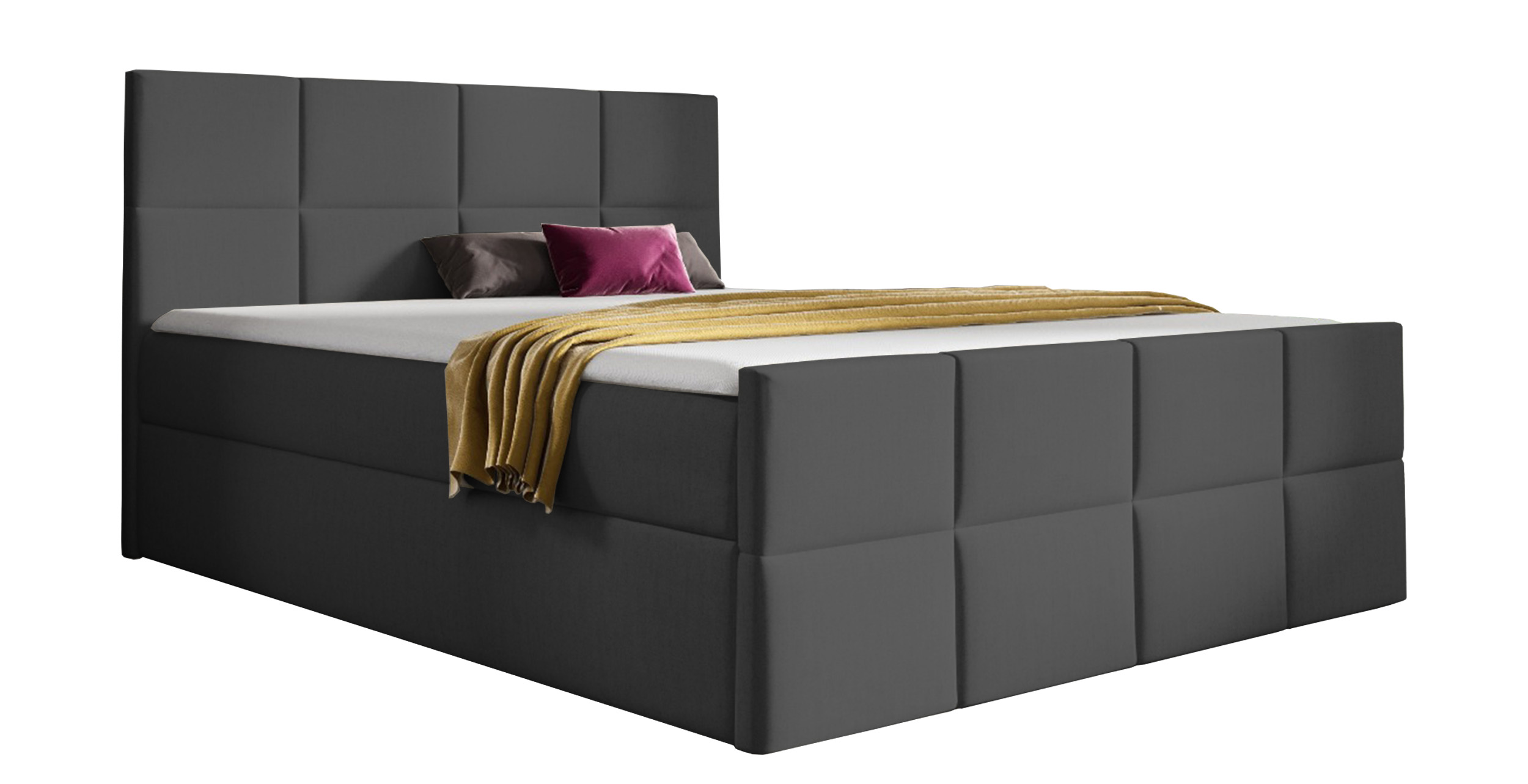 Łóżko kontynentalne Rubicos 120x200 z dwoma pojemnikami, materacem i topperem ciemnoszare hydrofobowe