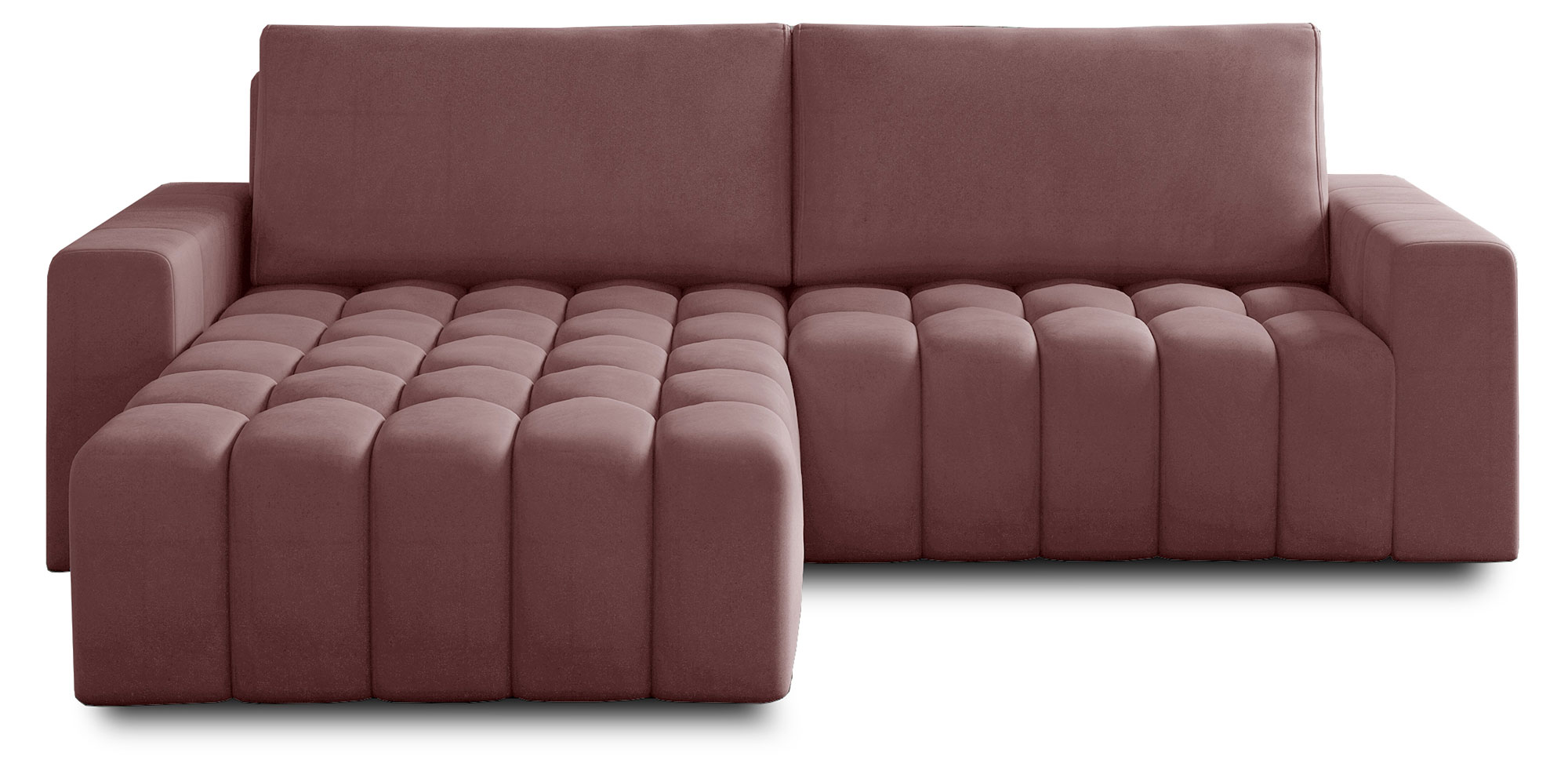 Narożnik z funkcją spania Tinctorius L-kształtny z pojemnikiem różowy welwet hydrofobowy lewostronny - zdjęcie 1