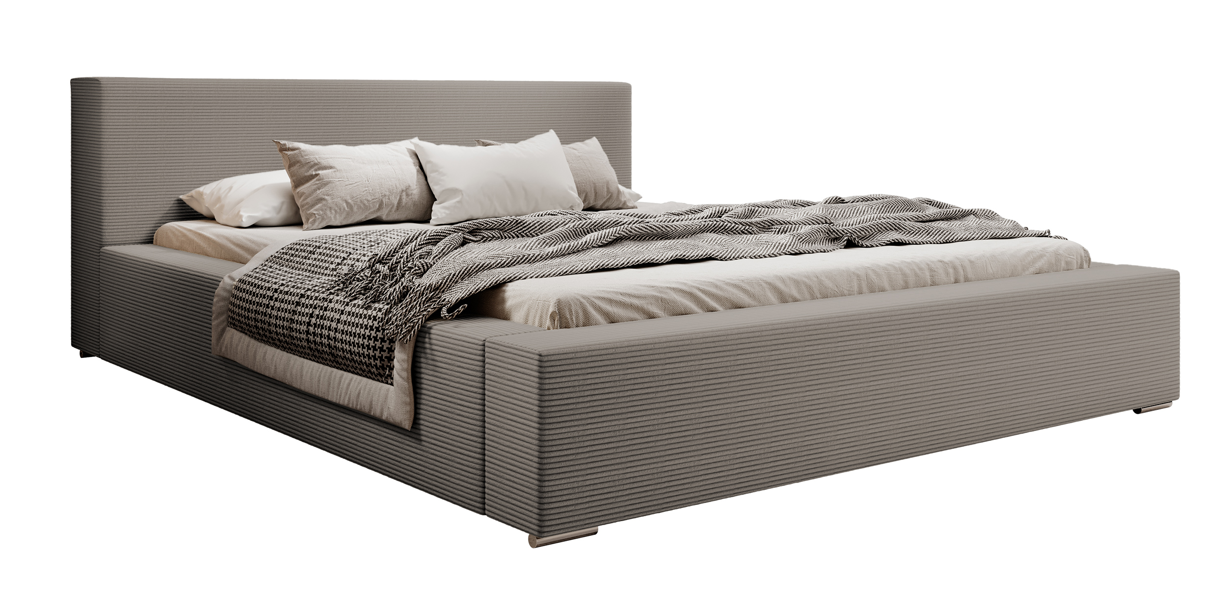 Łóżko tapicerowane 140x200 cm Pancetto z pojemnikiem ciemnobeżowy sztruks - zdjęcie 1