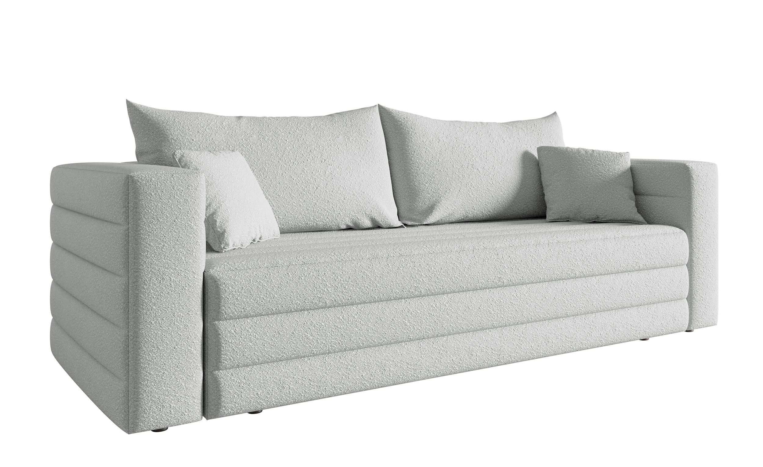 Kanapa rozkładana trzyosobowa Lilla jasnoszara z pojemnikiem boucle nogi czarne - zdjęcie 1