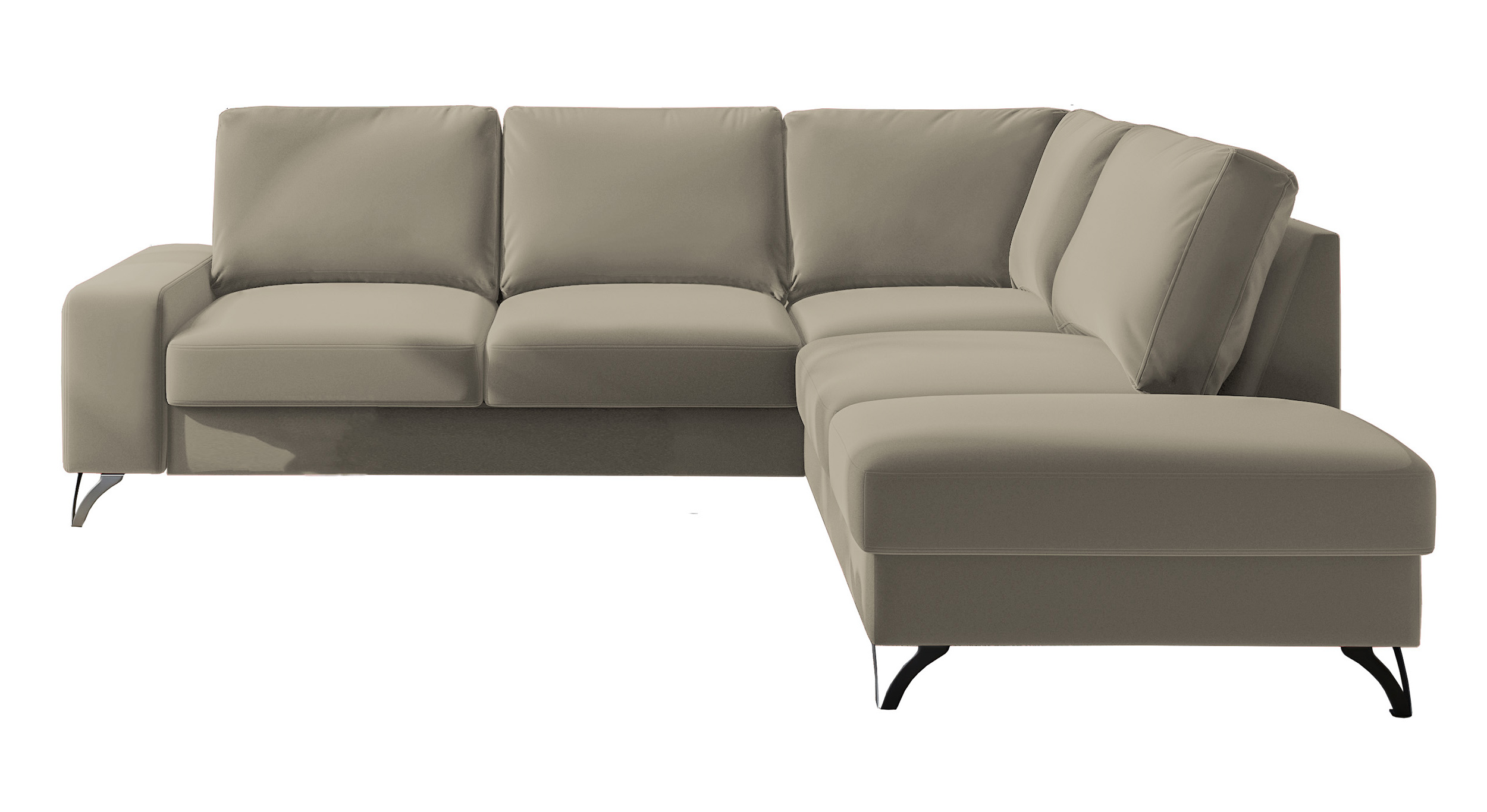 Narożnik z funkcją spania Bewello L-kształtny z boczkiem i pojemnikiem szarobeżowy welur łatwoczyszczący hydrofobowy prawostronny - zdjęcie 1