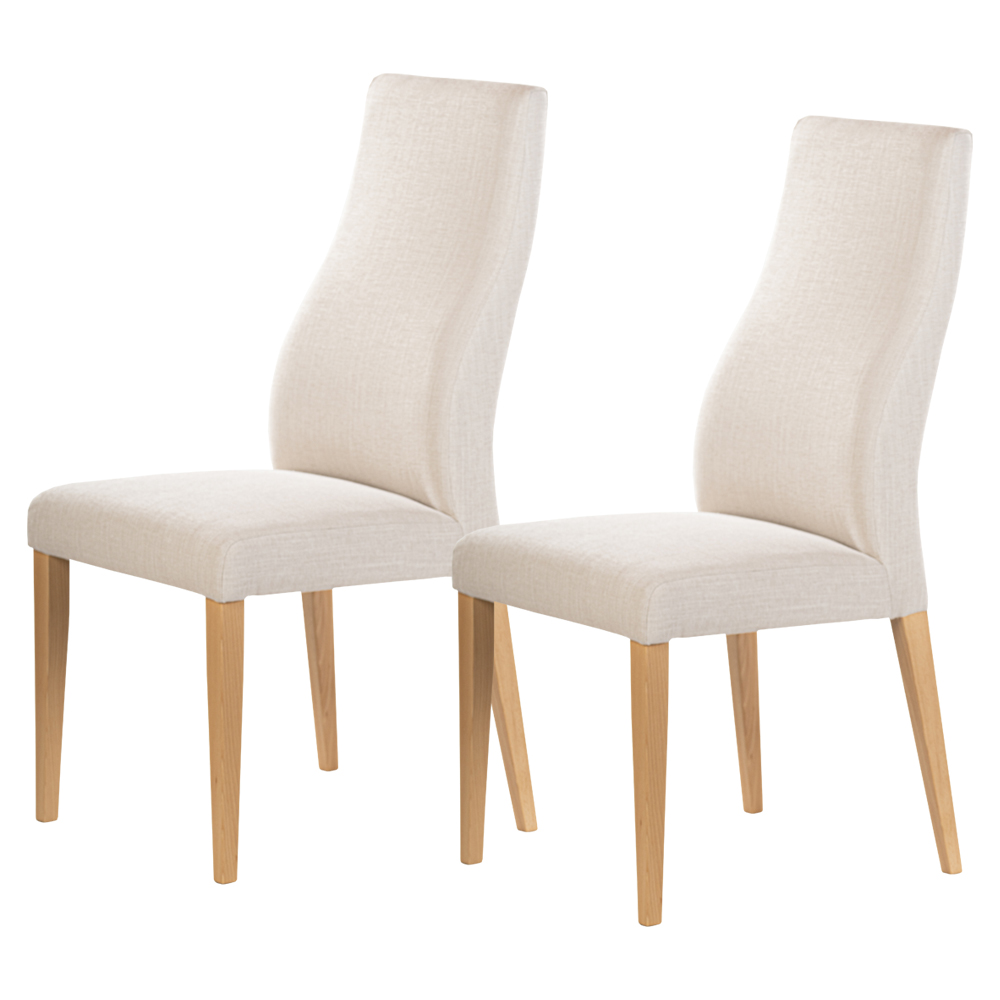 Zestaw dwóch krzeseł tapicerowanych Dreta beżowe w tkaninie hydrofobowej na bukowej podstawie - zdjęcie 1