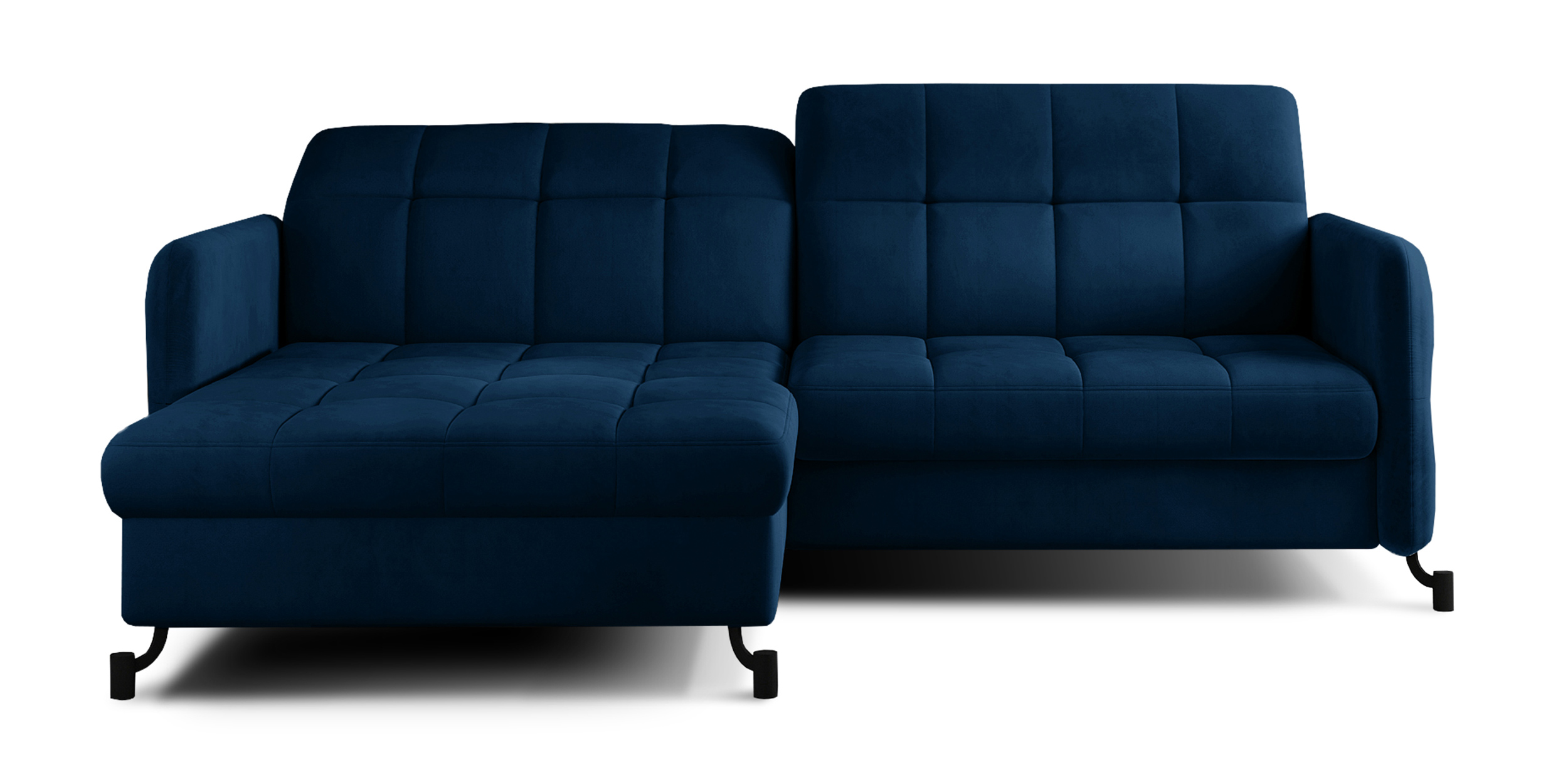 Narożnik z funkcją spania Clainlo L-kształtny z pojemnikiem i regulowanym zagłówkiem granatowy welur hydrofobowy lewostronny