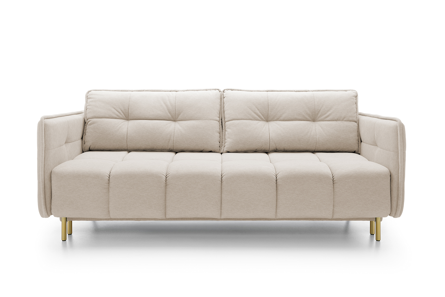 Kanapa rozkładana trzyosobowa Portosello ze sprężyną pocketową i pojemnikiem beżowy velvet łatwoczyszczący - zdjęcie 1