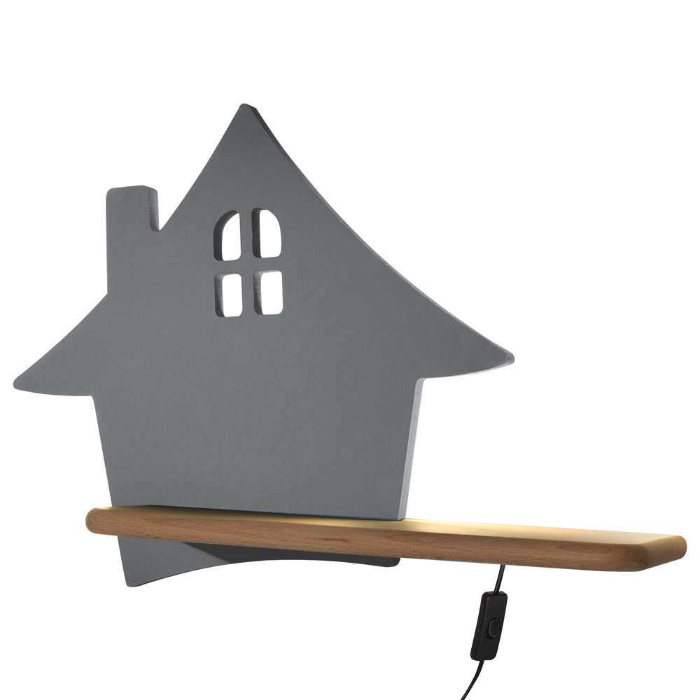 Kinkiet ścienny do pokoju dziecięcego Dreamie domek z przewodem szary - zdjęcie 1