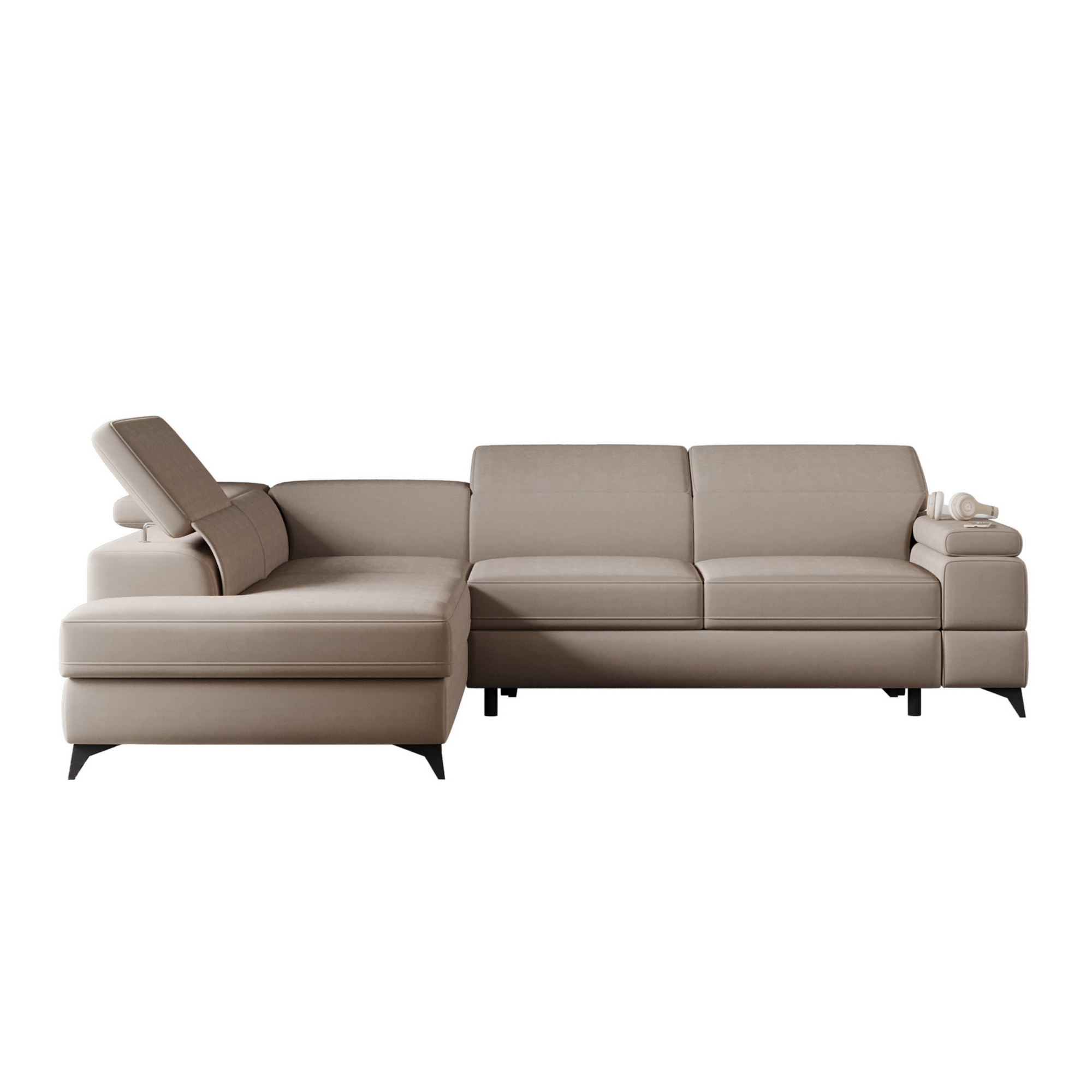 Narożnik rozkładany Fossanova L-kształtny z pojemnikiem lewostronny beżowy welur hydrofobowy