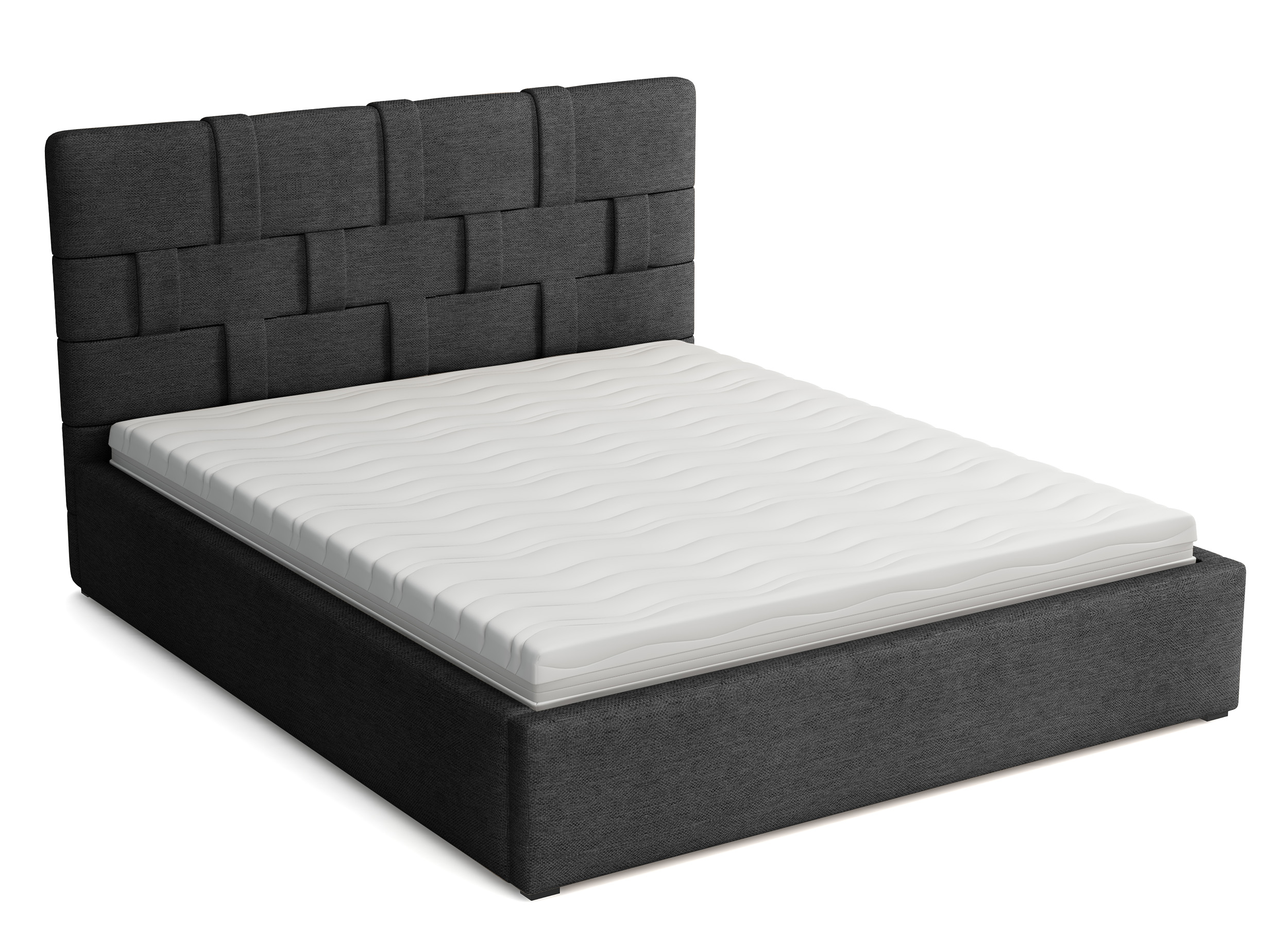 Łóżko tapicerowane 180x200 cm Zalino z pojemnikiem stelaż metalowy grafitowe plecionka - zdjęcie 1